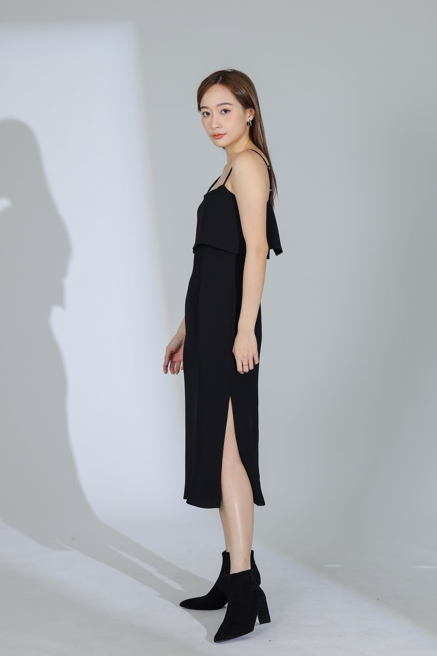 Freya Side Slit Cami Dress - Black
