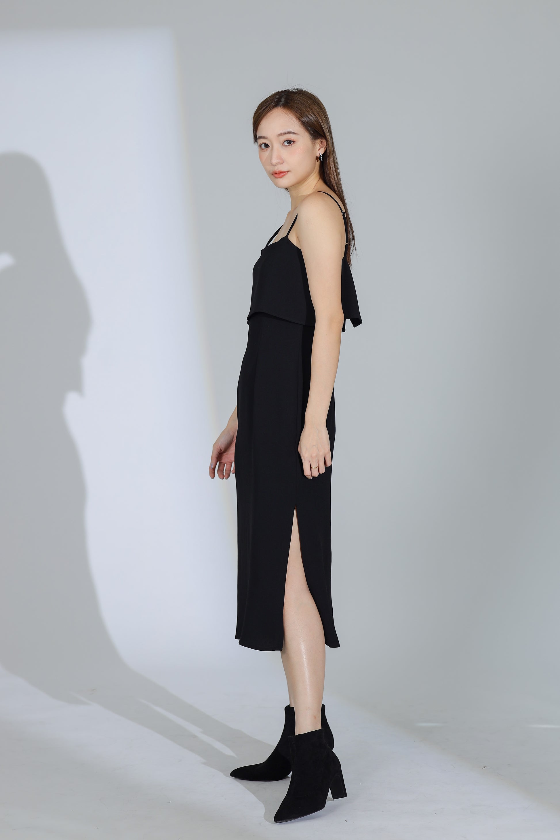 Freya Side Slit Cami Dress - Black