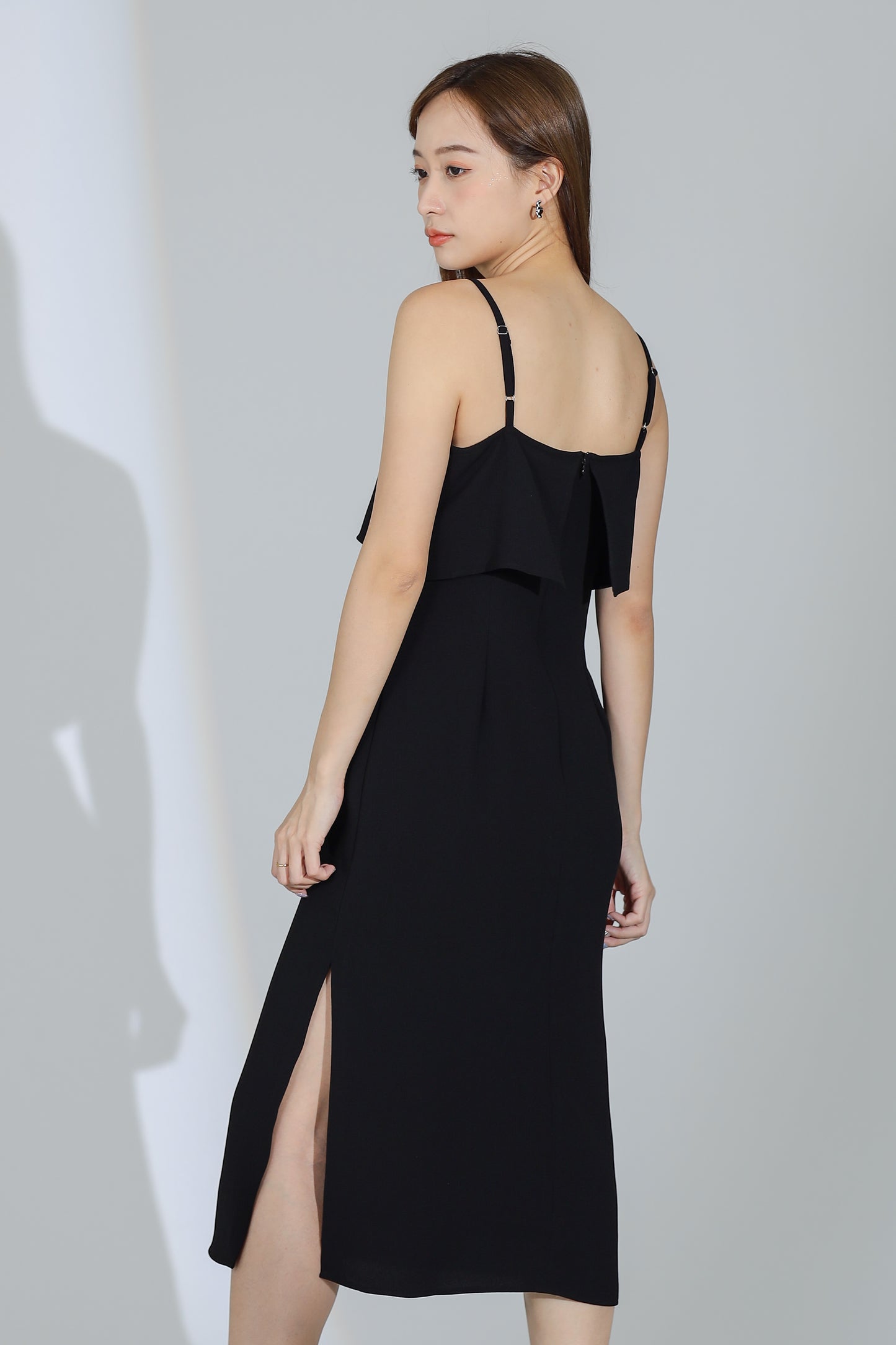 Freya Side Slit Cami Dress - Black