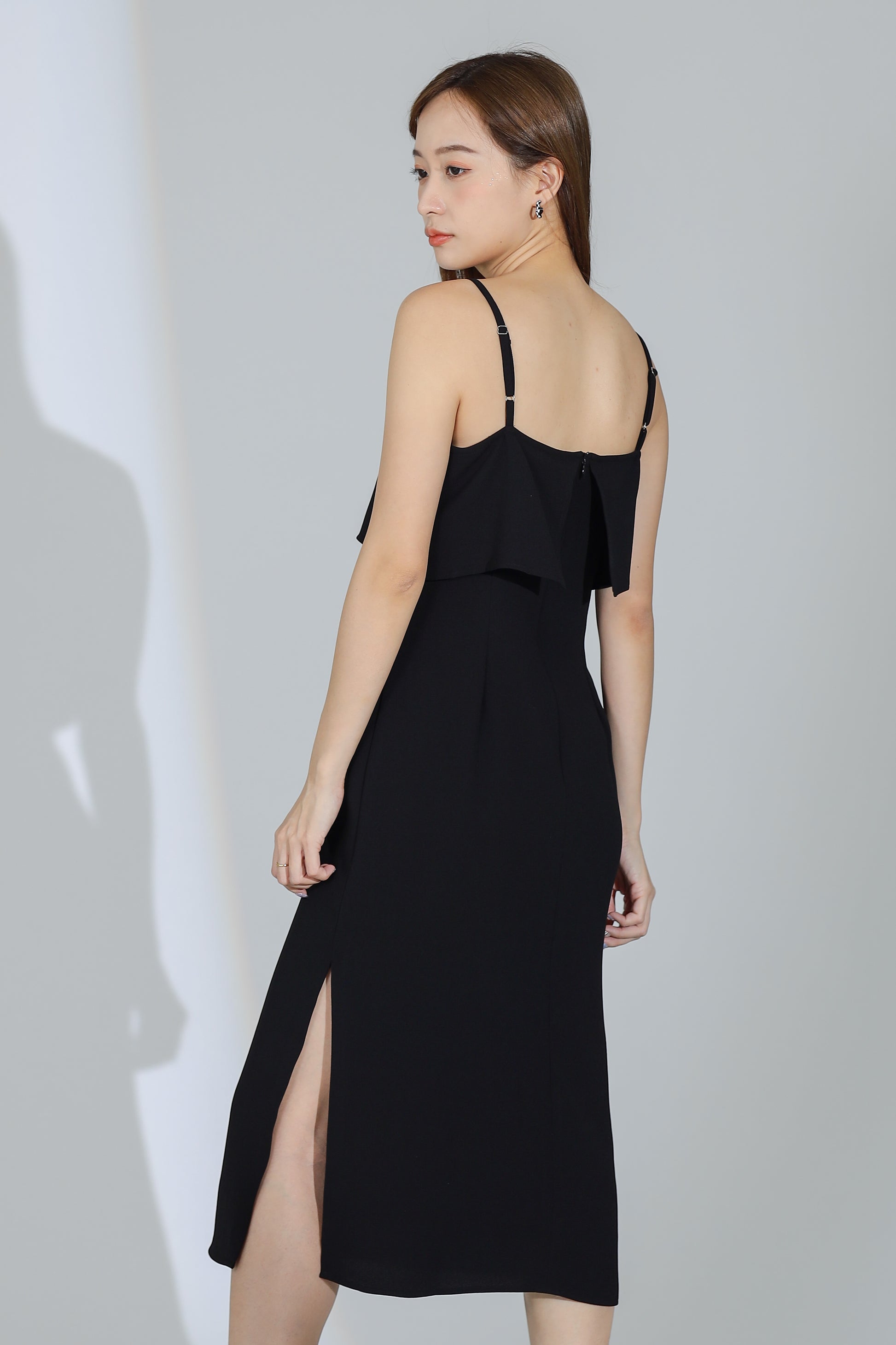Freya Side Slit Cami Dress - Black
