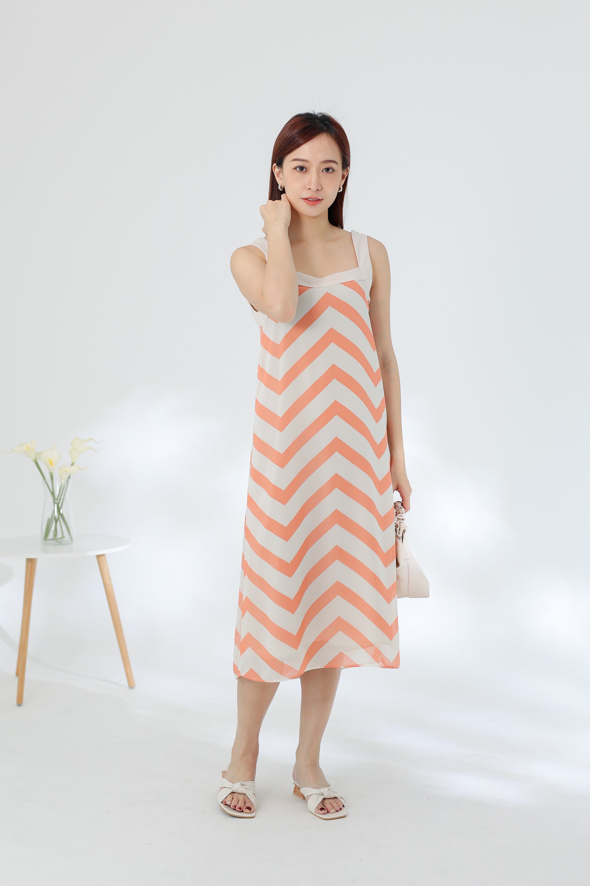 Genna Square Neck Midi Dress - Peach