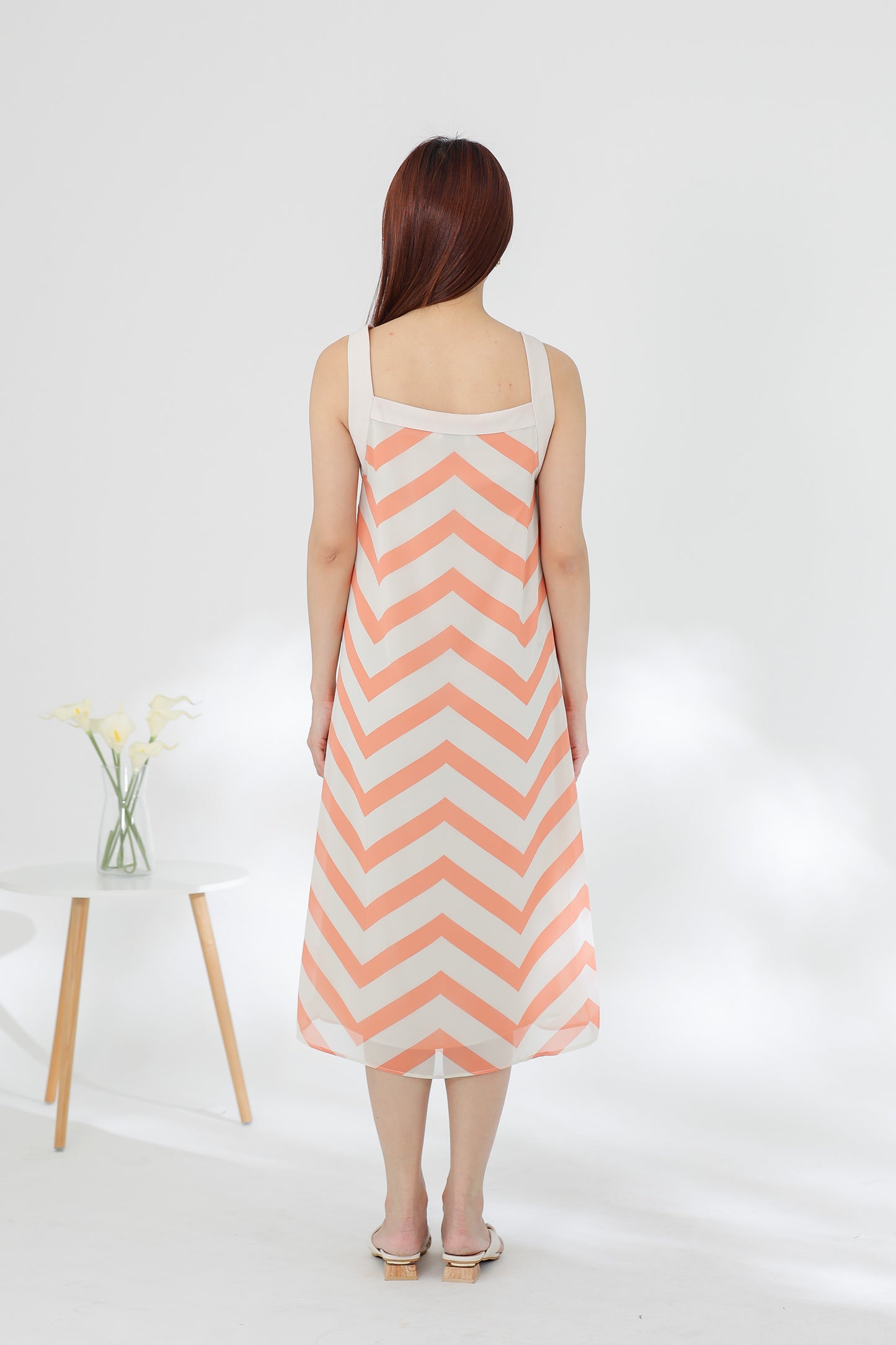 Genna Square Neck Midi Dress - Peach