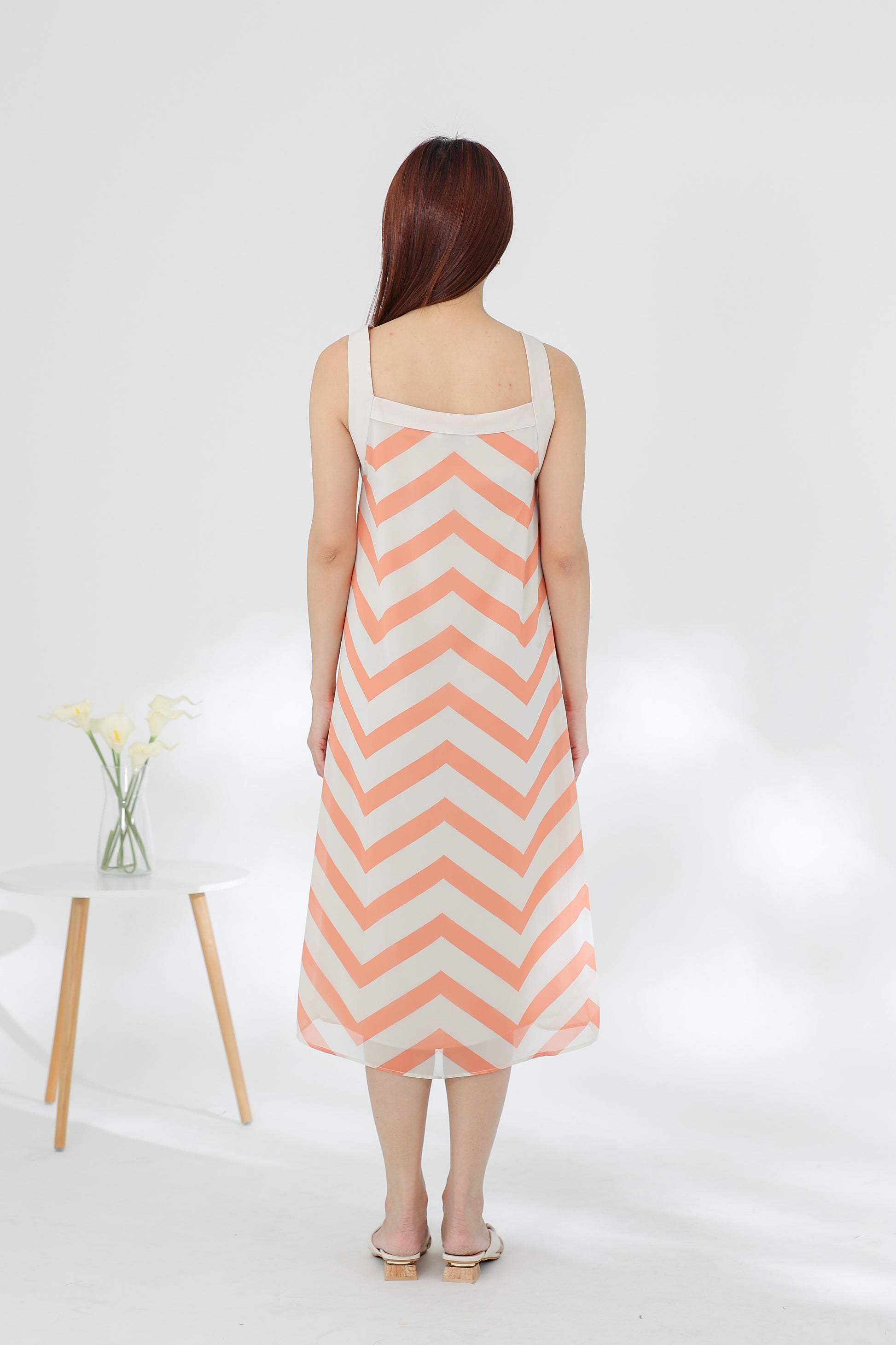 Genna Square Neck Midi Dress - Peach