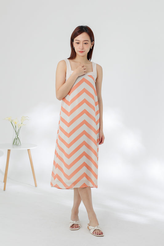 Genna Square Neck Midi Dress - Peach