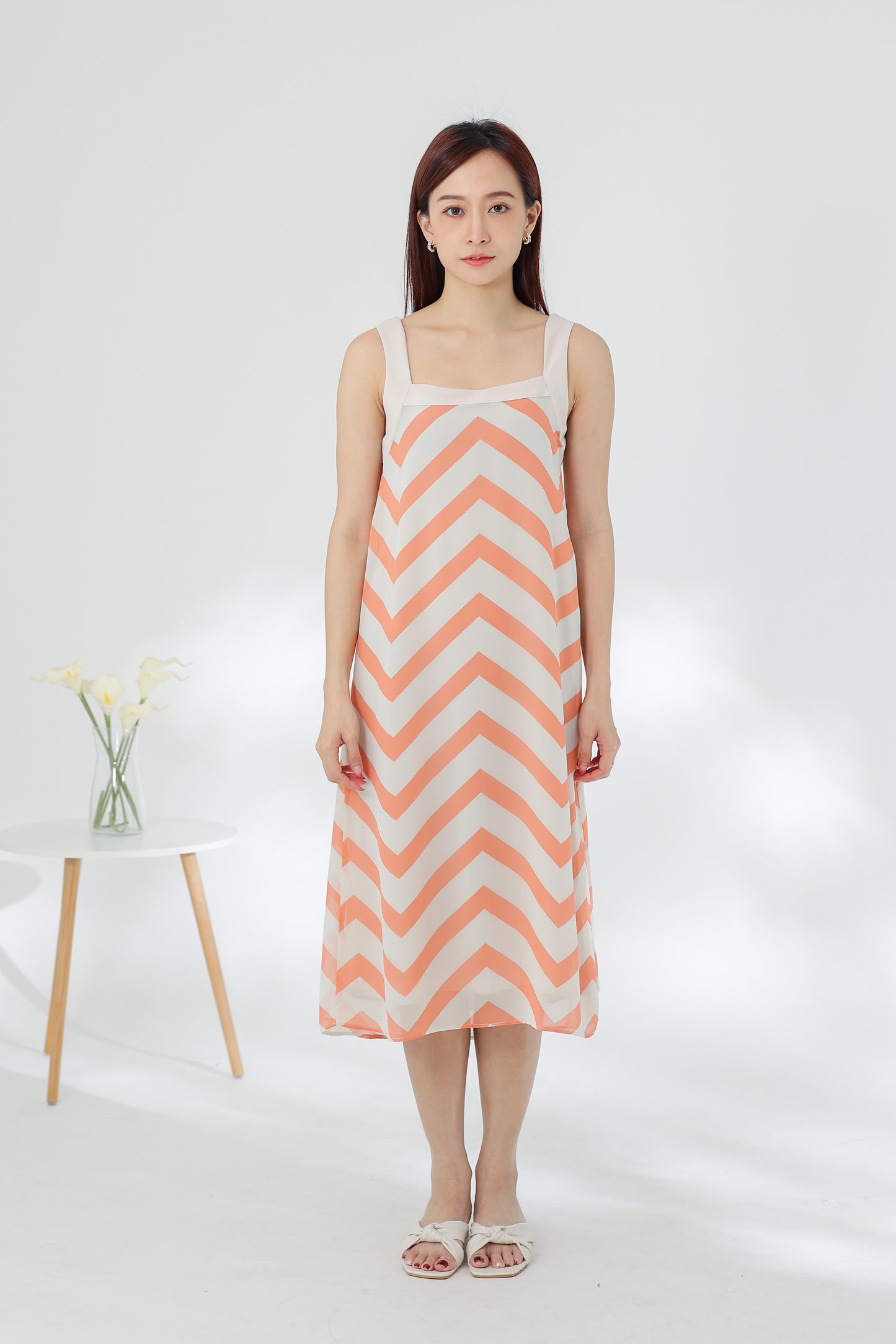 Genna Square Neck Midi Dress - Peach