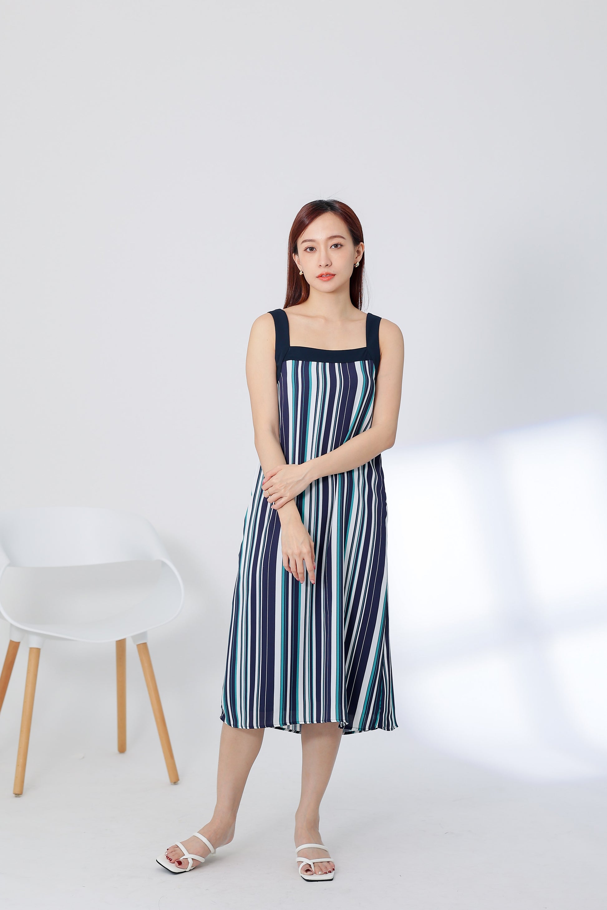 Genna Square Neck Midi Dress - Stripes