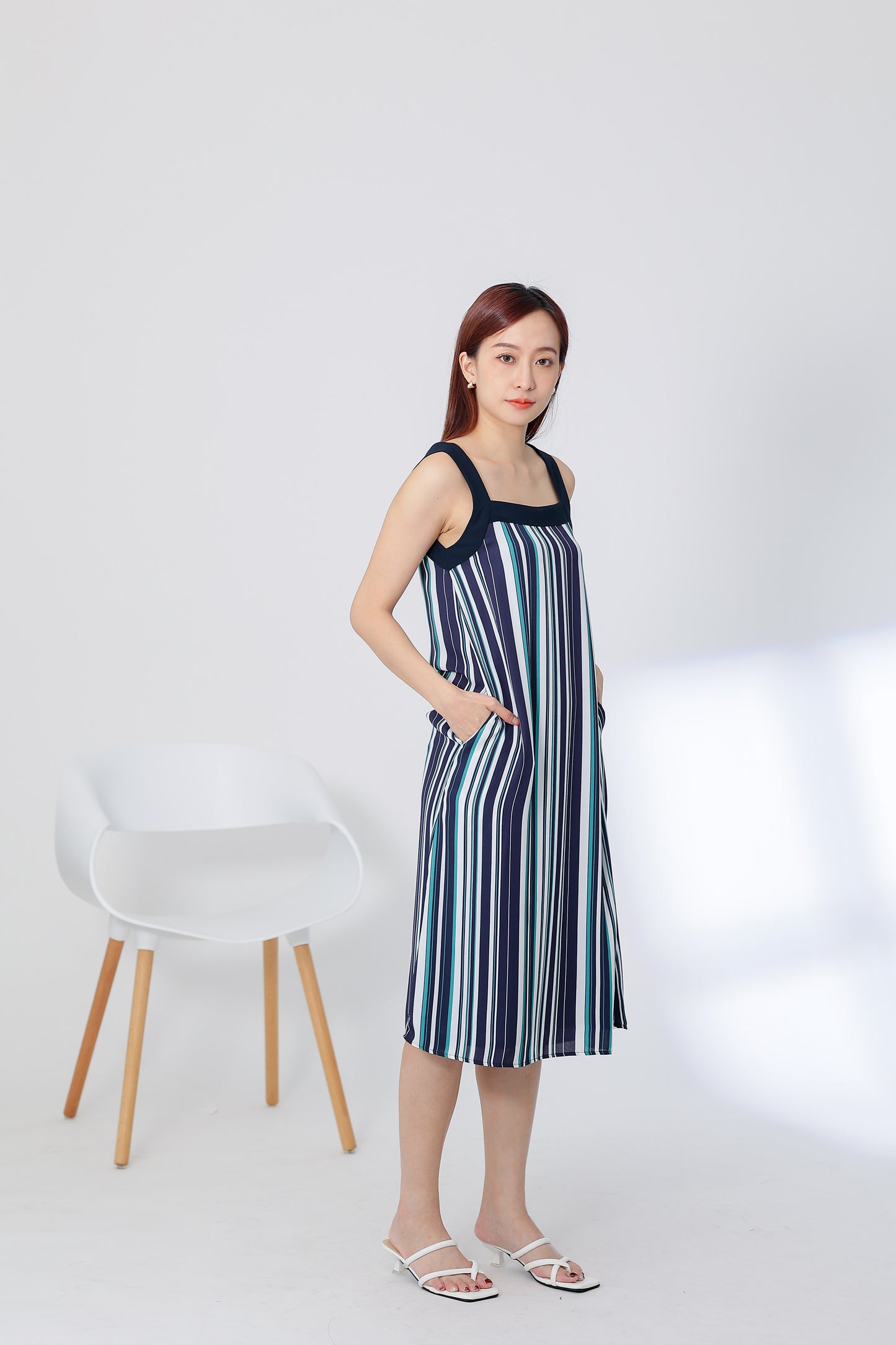 Genna Square Neck Midi Dress - Stripes