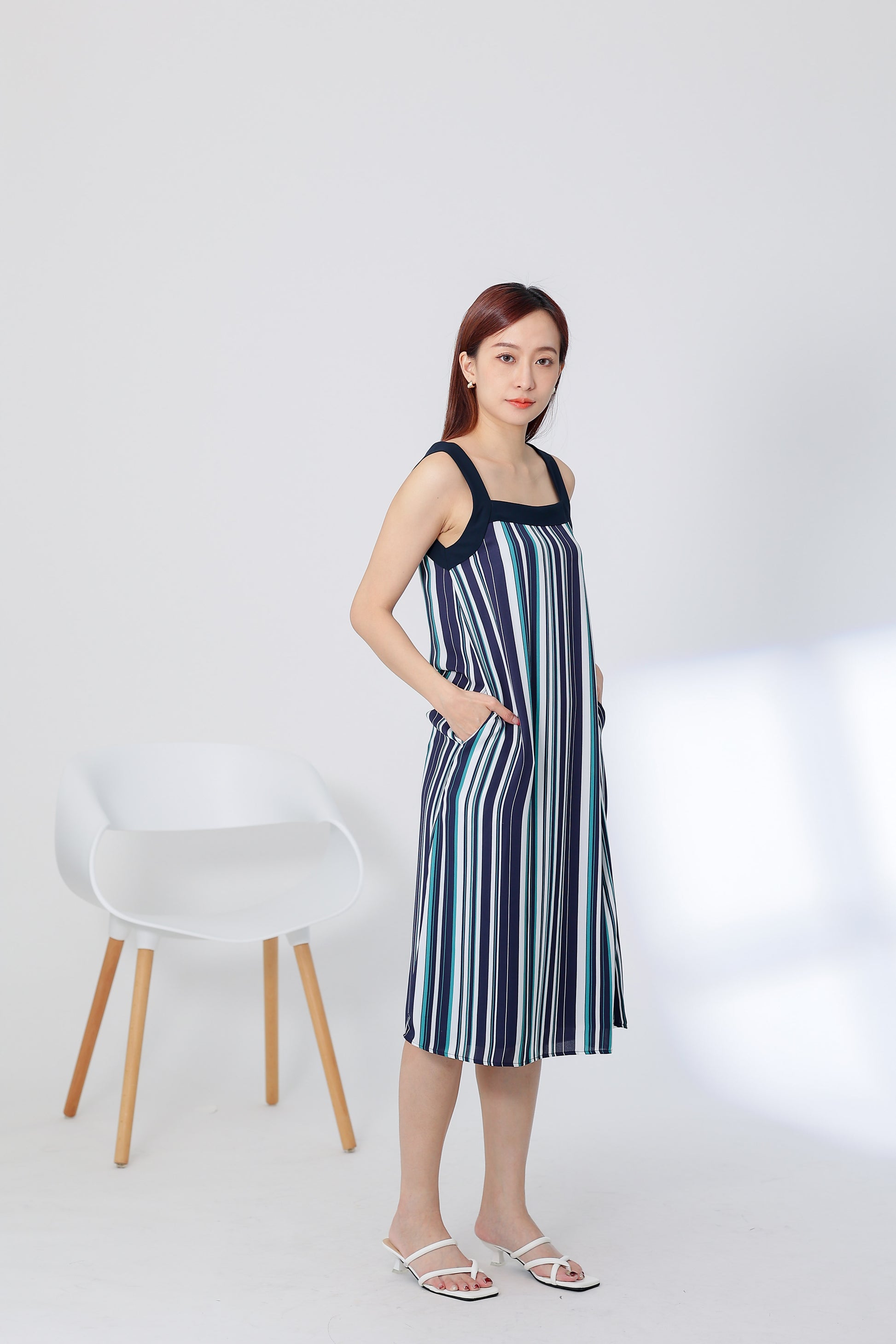 Genna Square Neck Midi Dress - Stripes