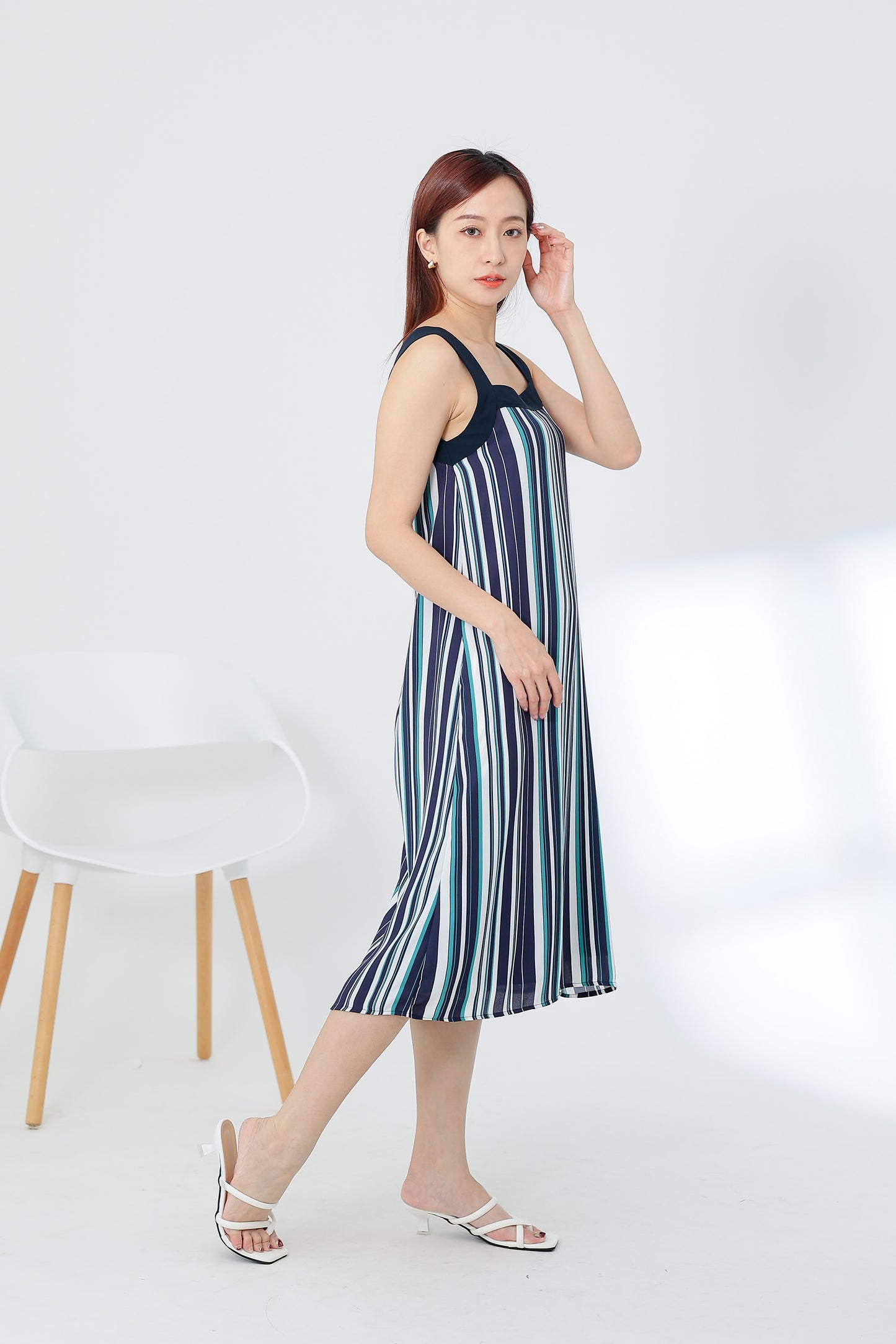 Genna Square Neck Midi Dress - Stripes