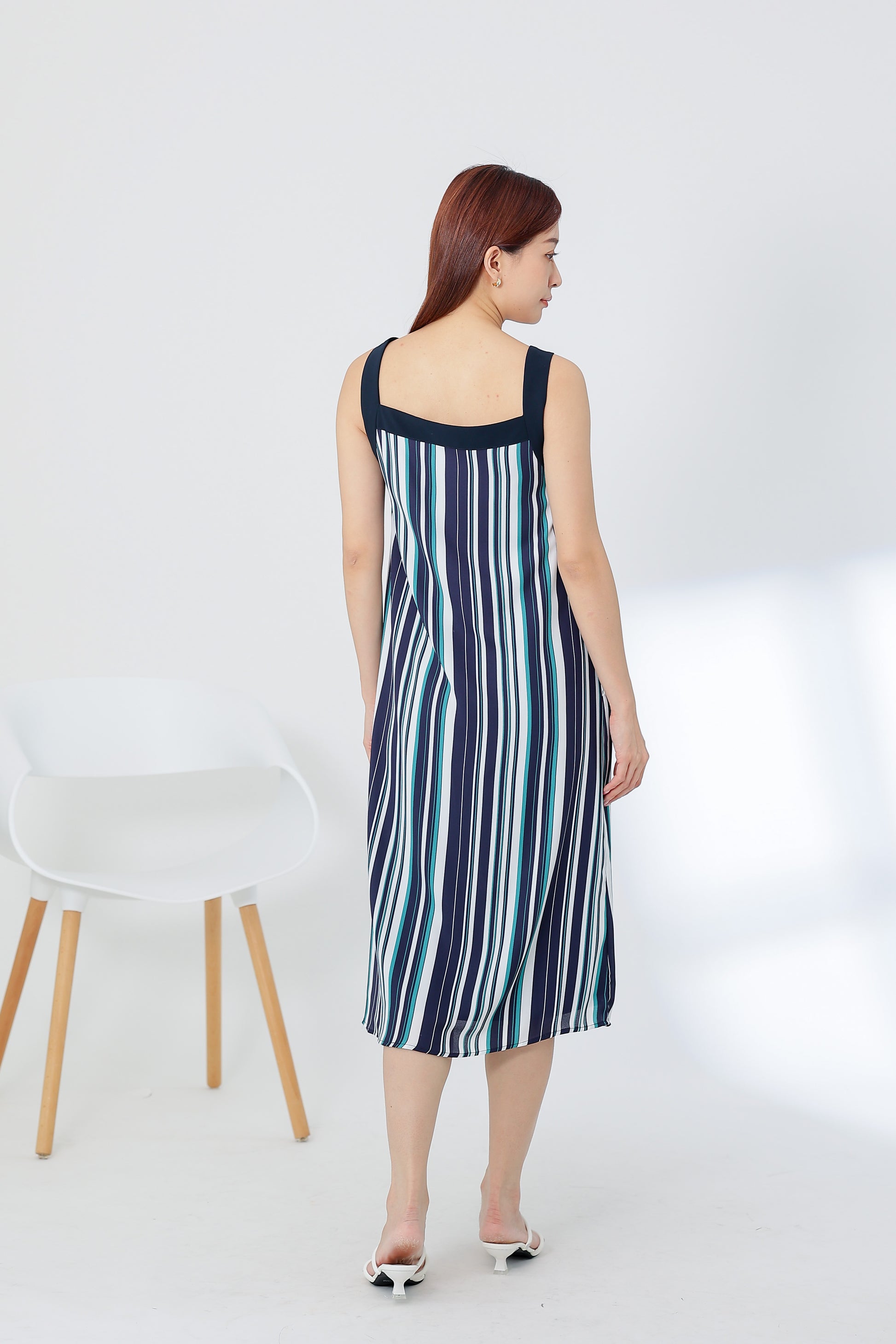 Genna Square Neck Midi Dress - Stripes