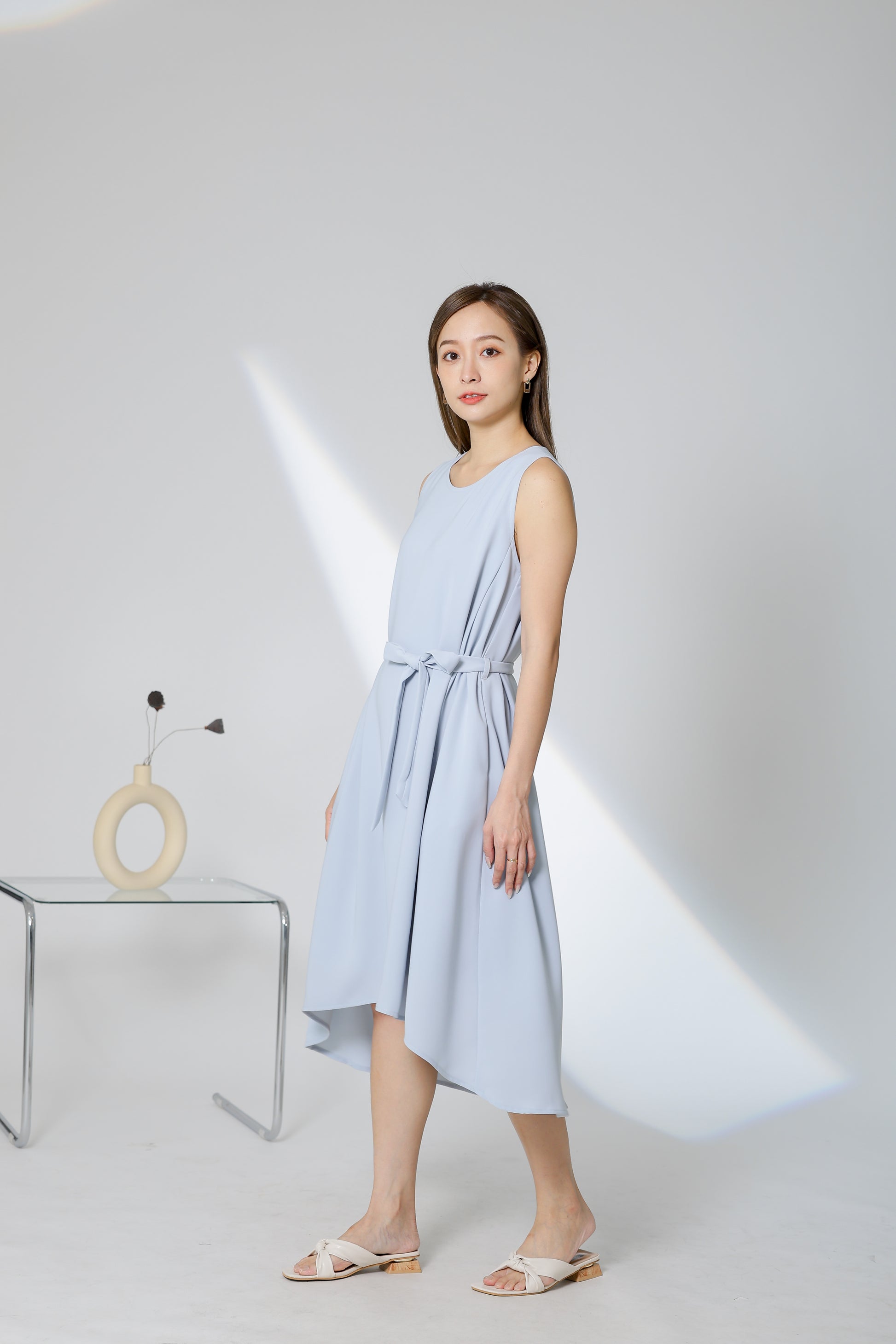 Gerri Asymmetric Hem Dress - Light Blue