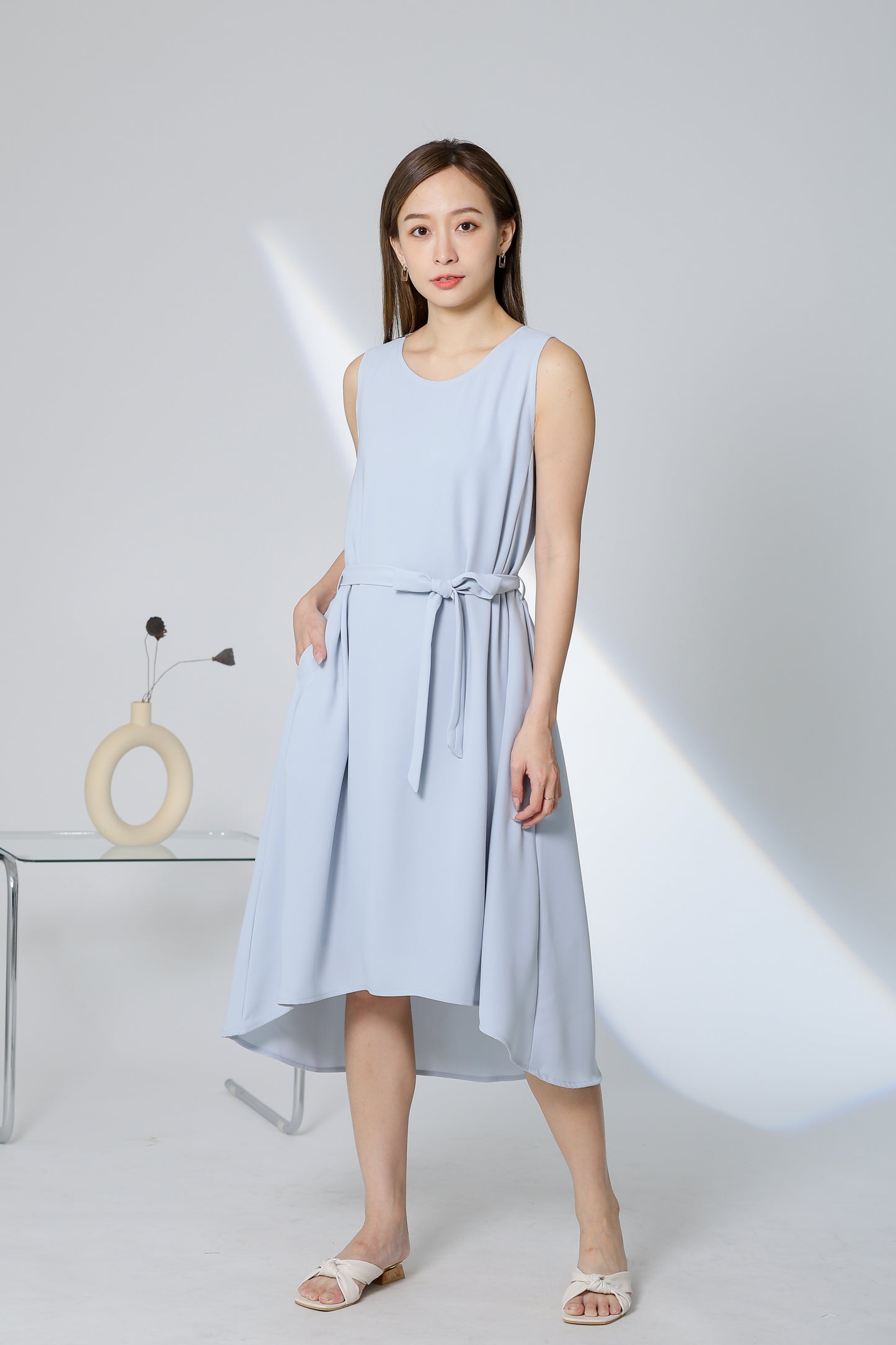 Gerri Asymmetric Hem Dress - Light Blue