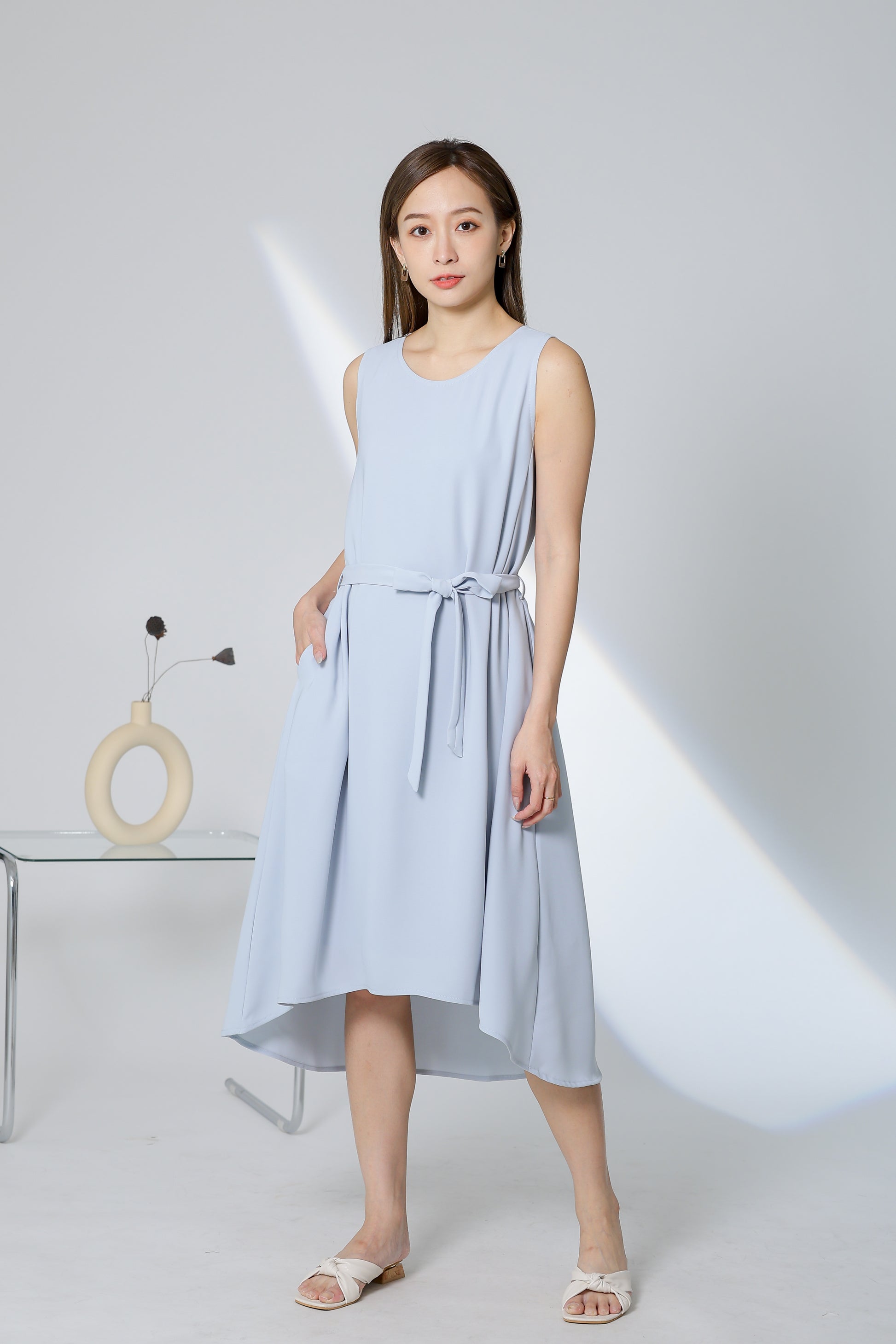 Gerri Asymmetric Hem Dress - Light Blue