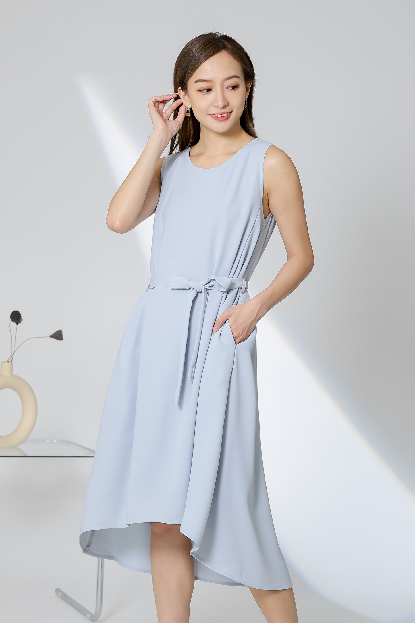 Gerri Asymmetric Hem Dress - Light Blue
