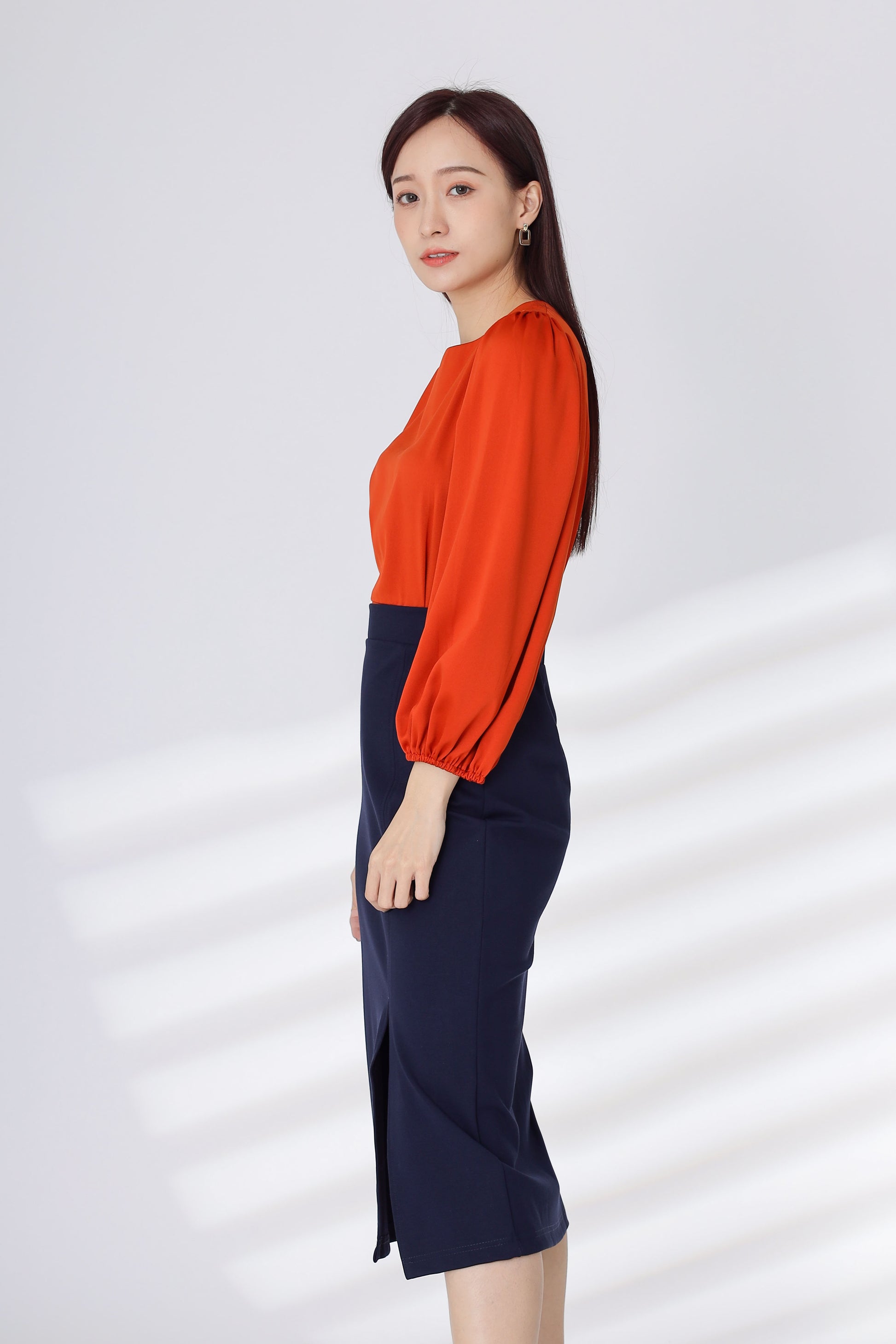 Kaci Midi Skirt with Slit - Navy