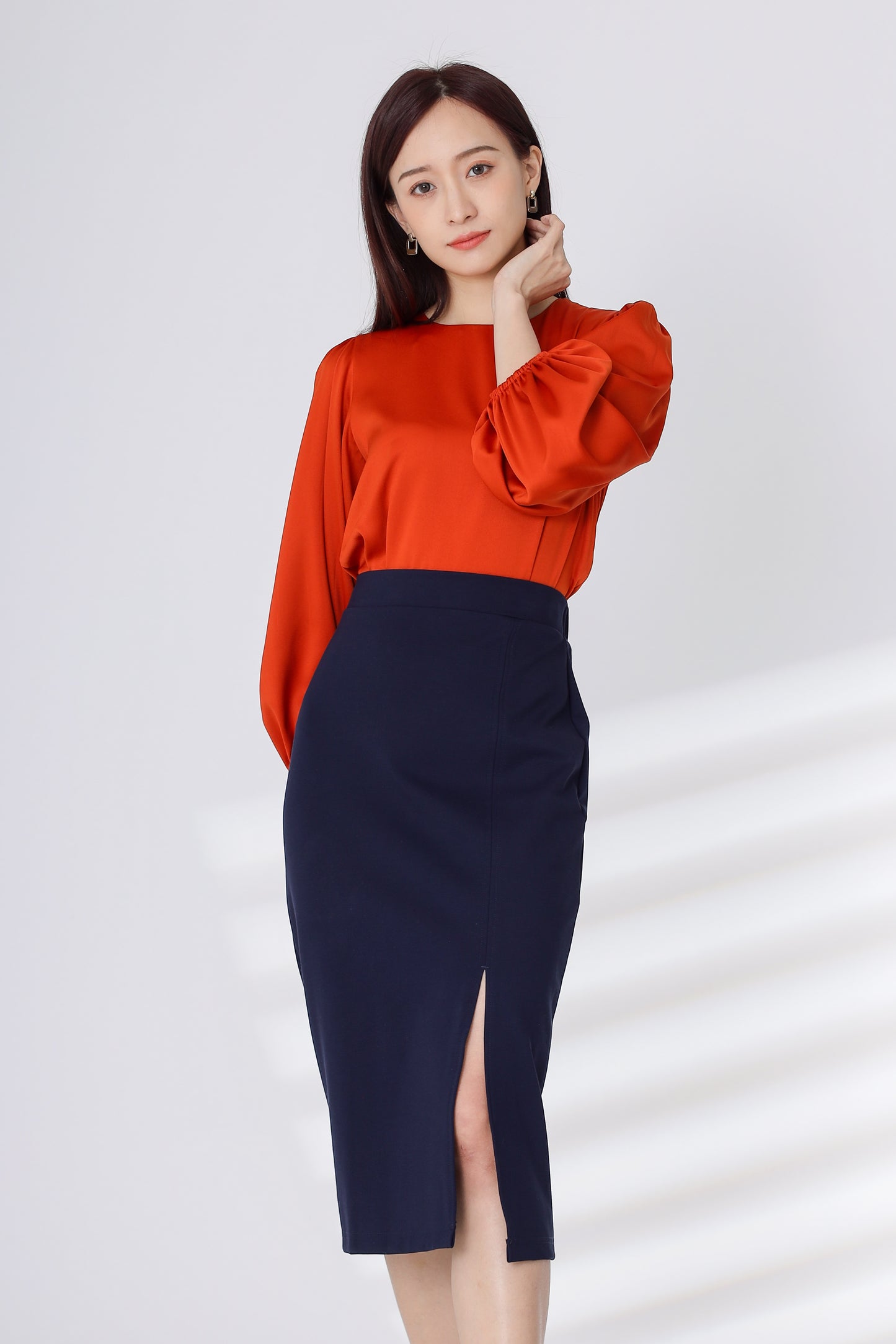 Kaci Midi Skirt with Slit - Navy