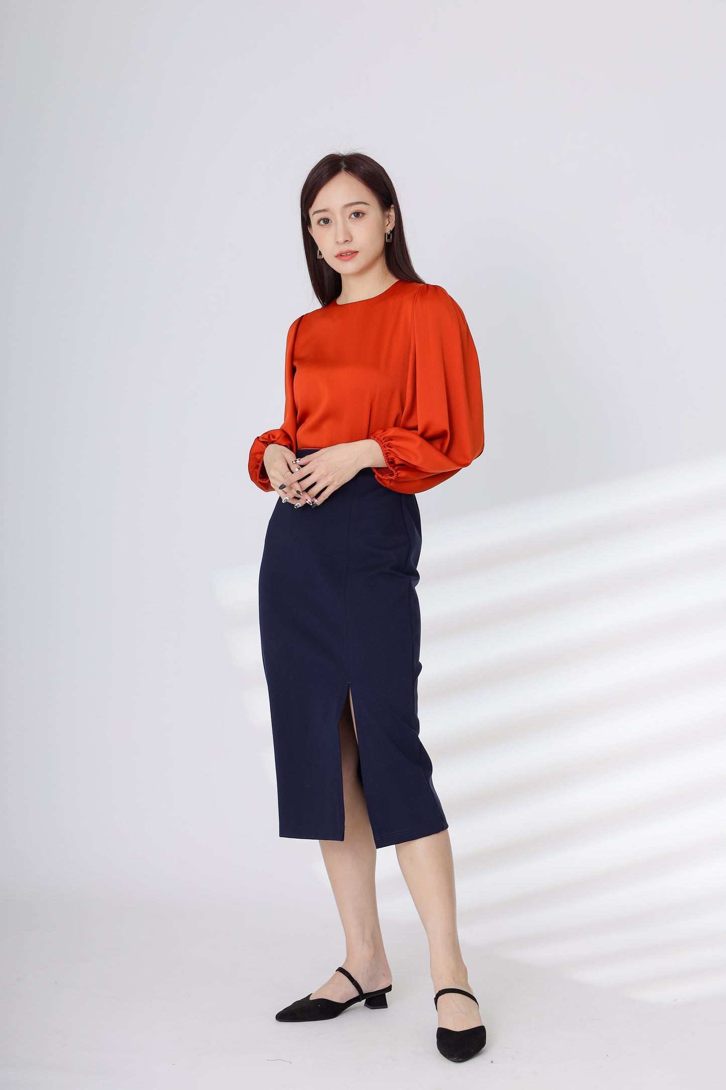 Kaci Midi Skirt with Slit - Navy