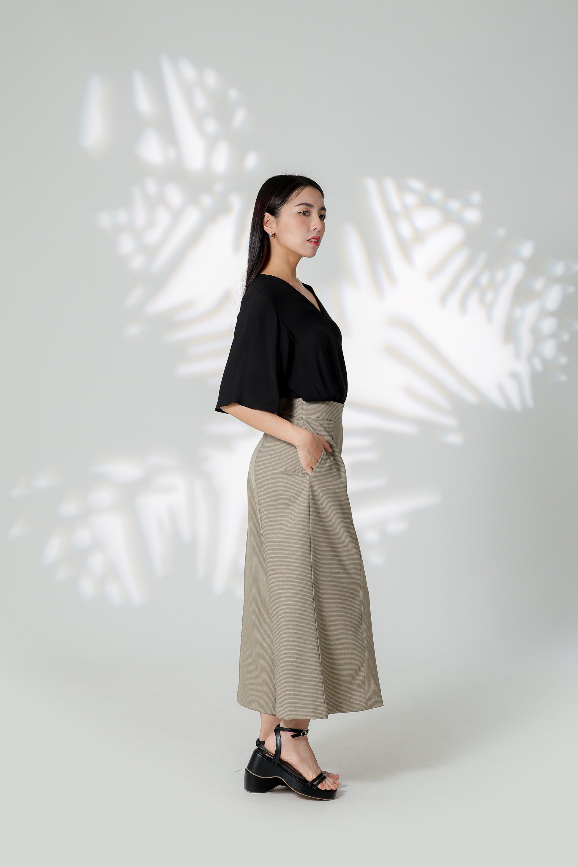 Gracie Striped Wide Leg Pant - Khaki