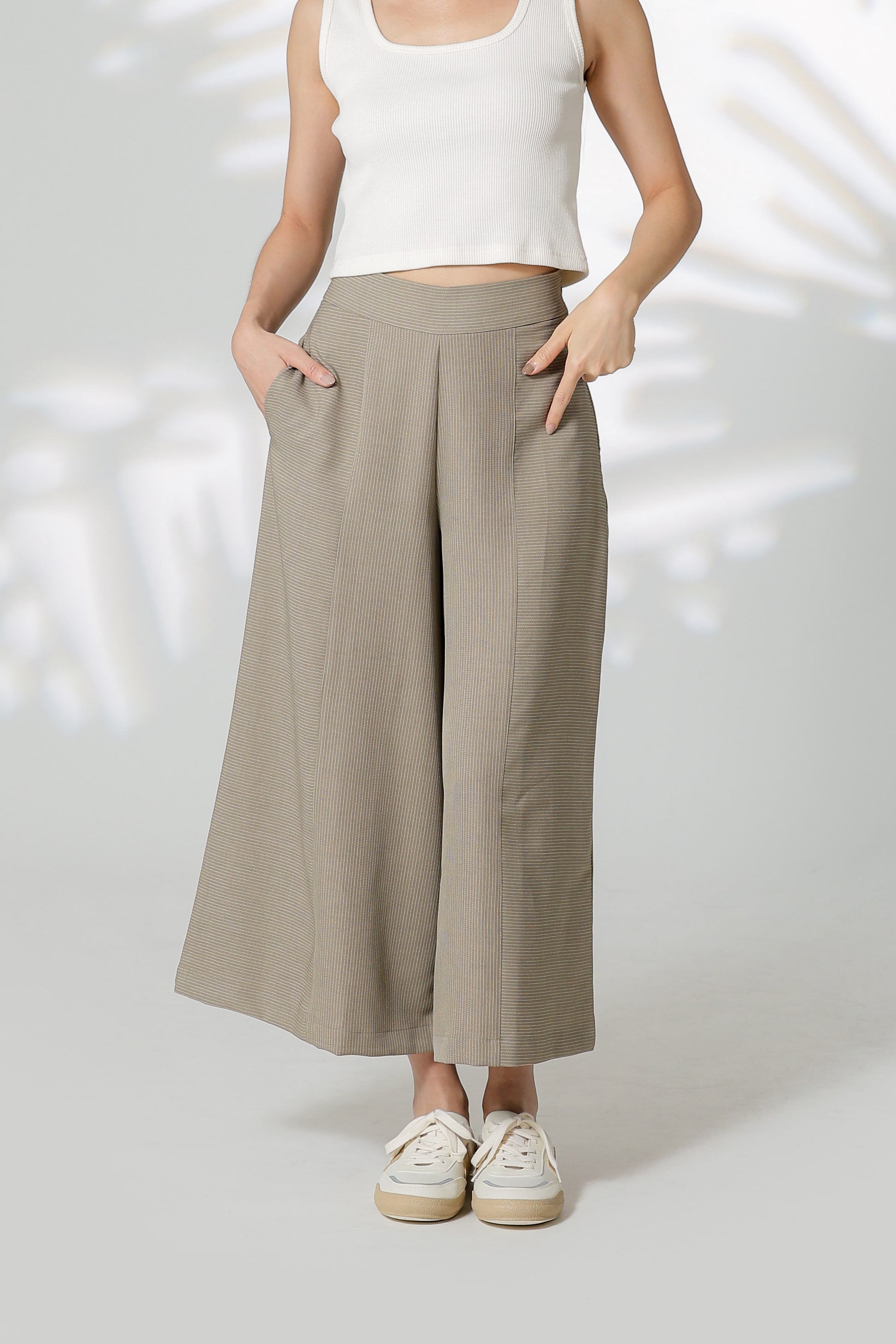 Gracie Striped Wide Leg Pant - Khaki