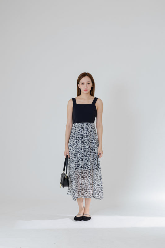 Gwen Square Neck Colour Block Dress - Black