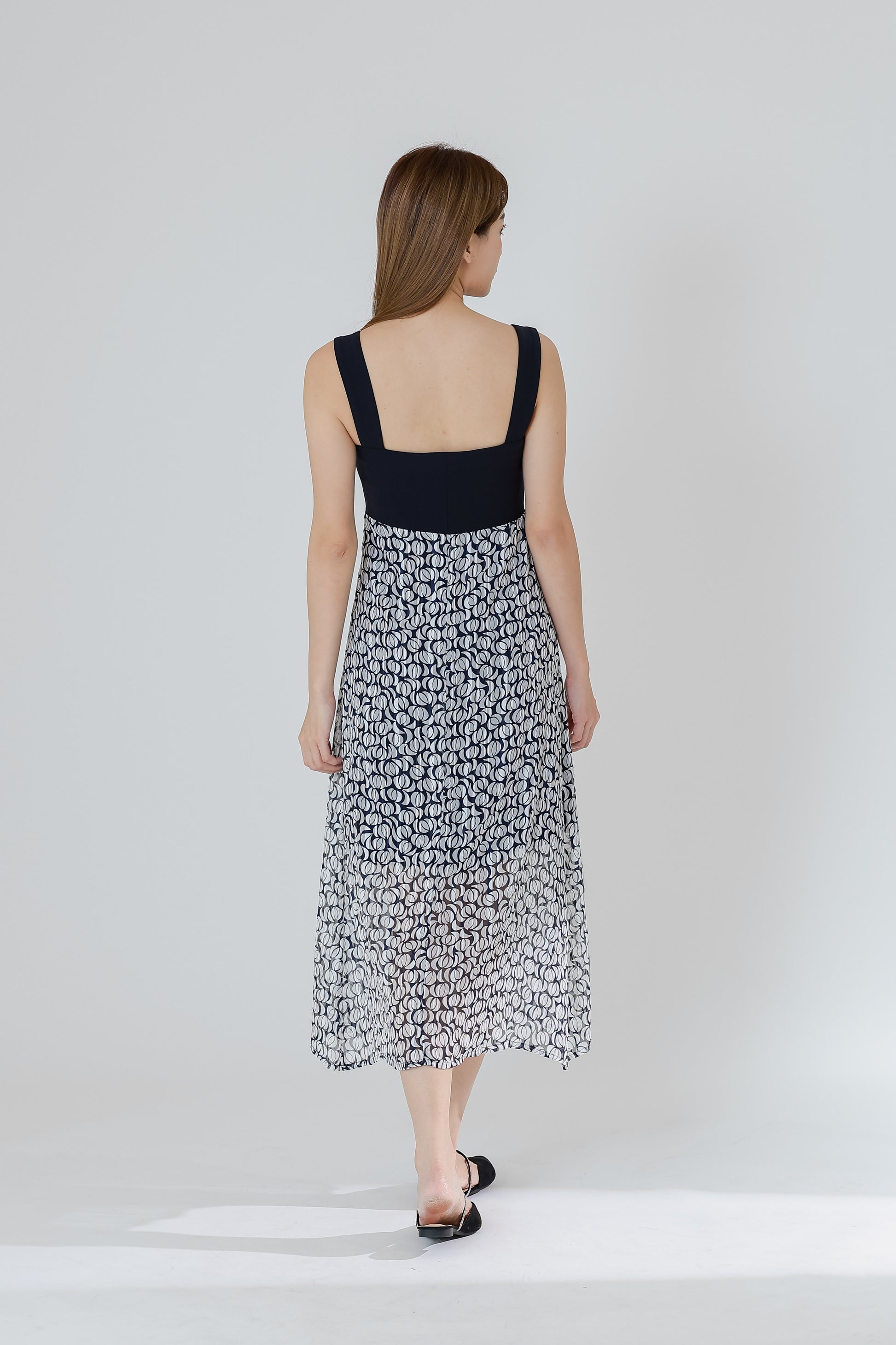 Gwen Square Neck Colour Block Dress - Black