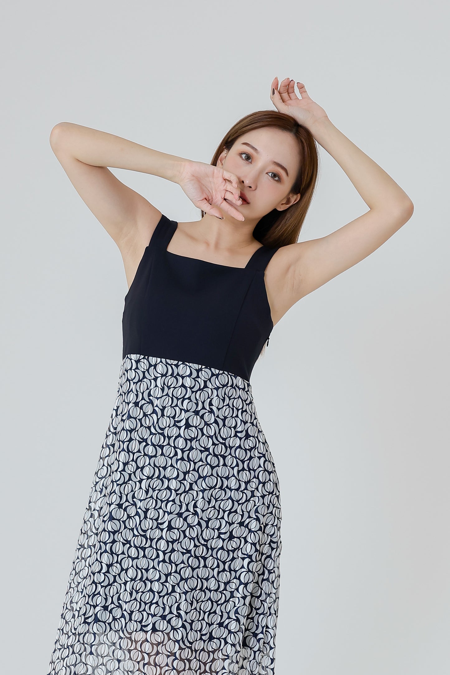 Gwen Square Neck Colour Block Dress - Black