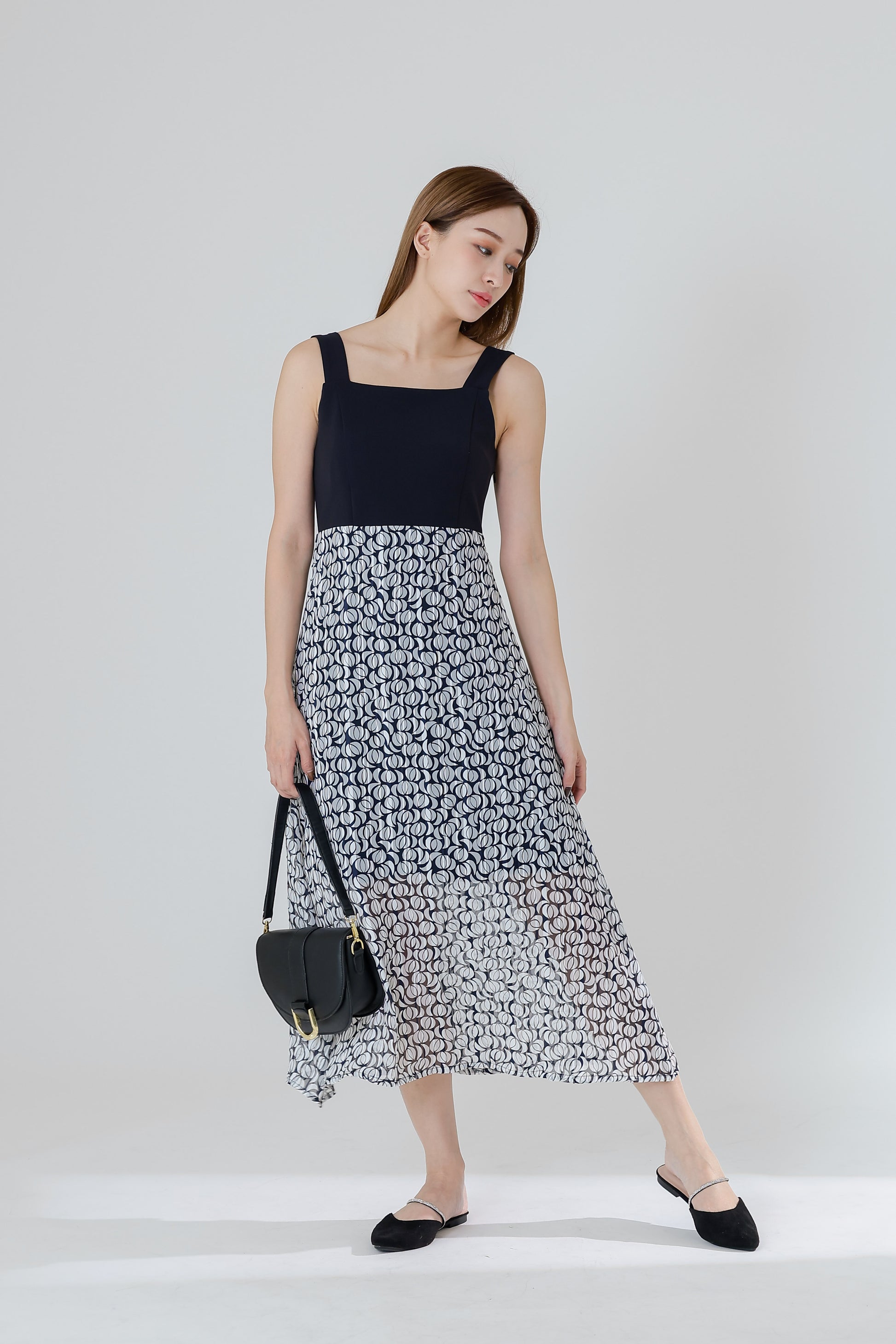 Gwen Square Neck Colour Block Dress - Black