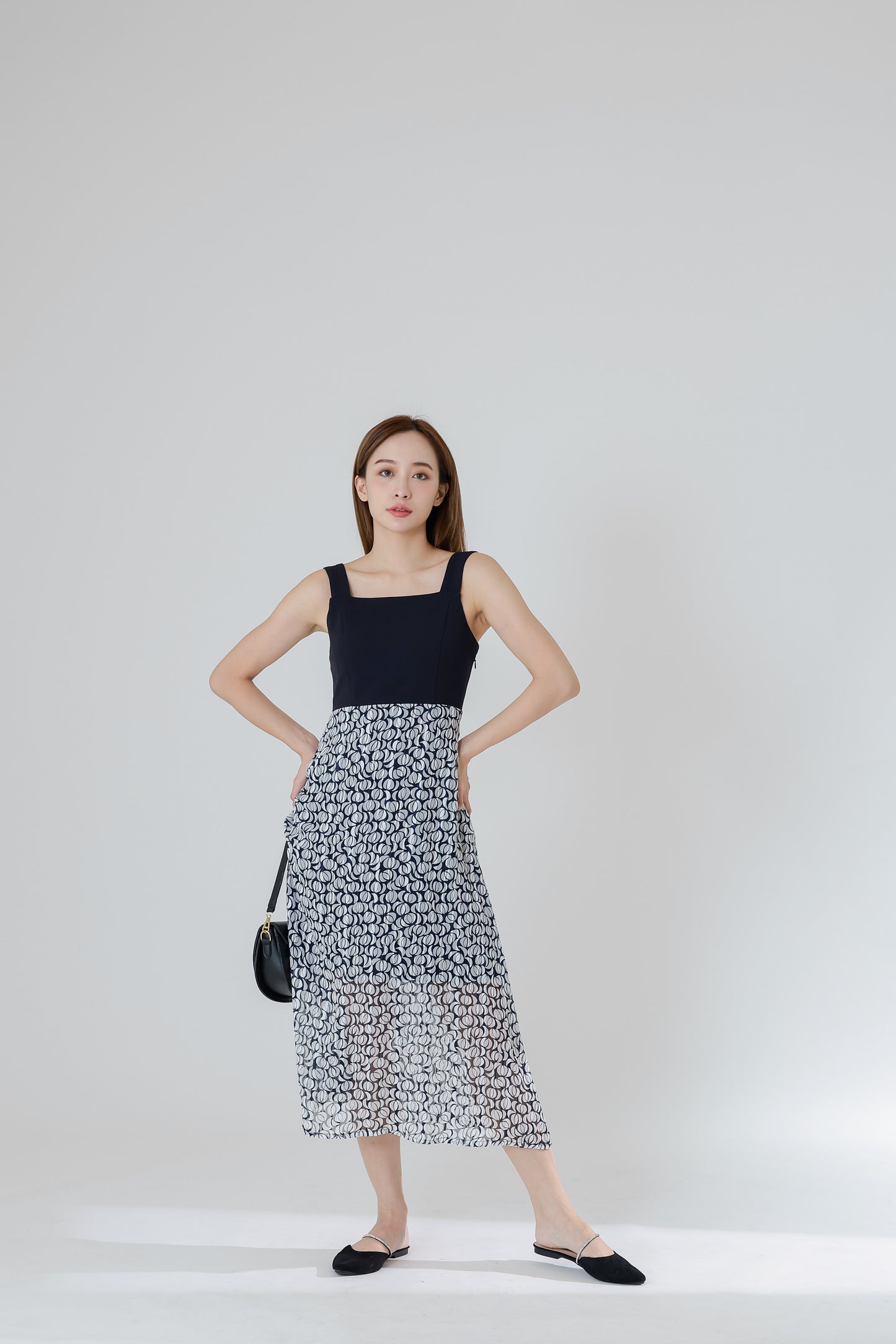 Gwen Square Neck Colour Block Dress - Black