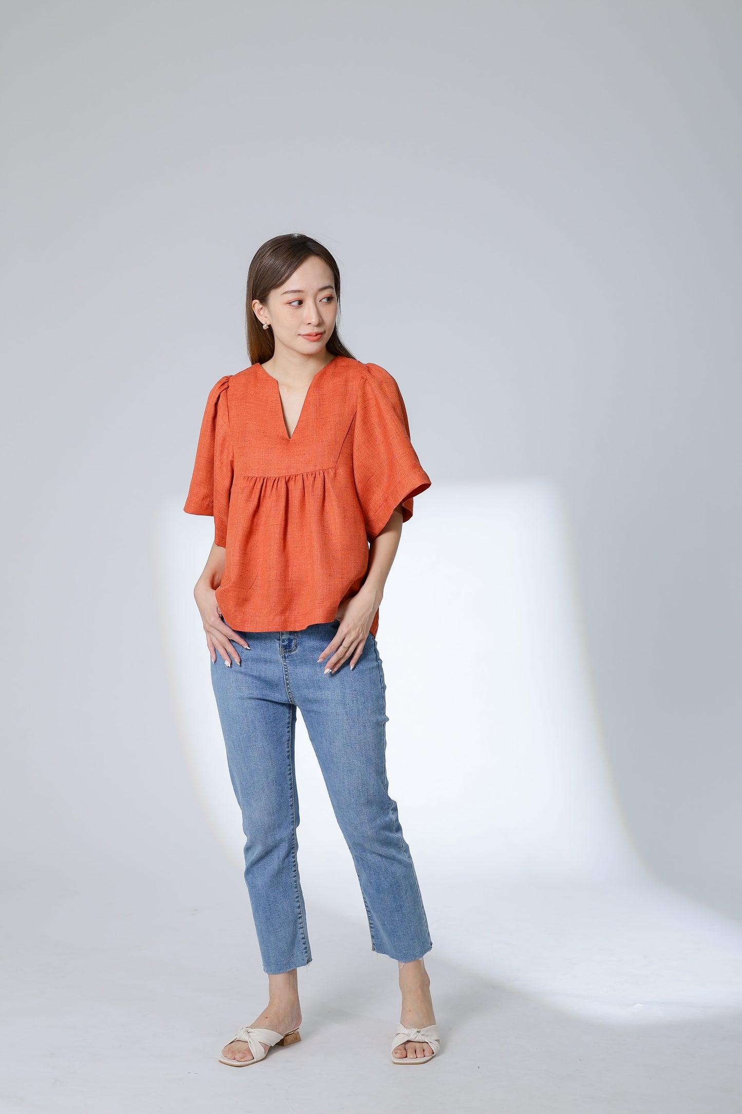 Hannah Babydoll Blouse - Orange