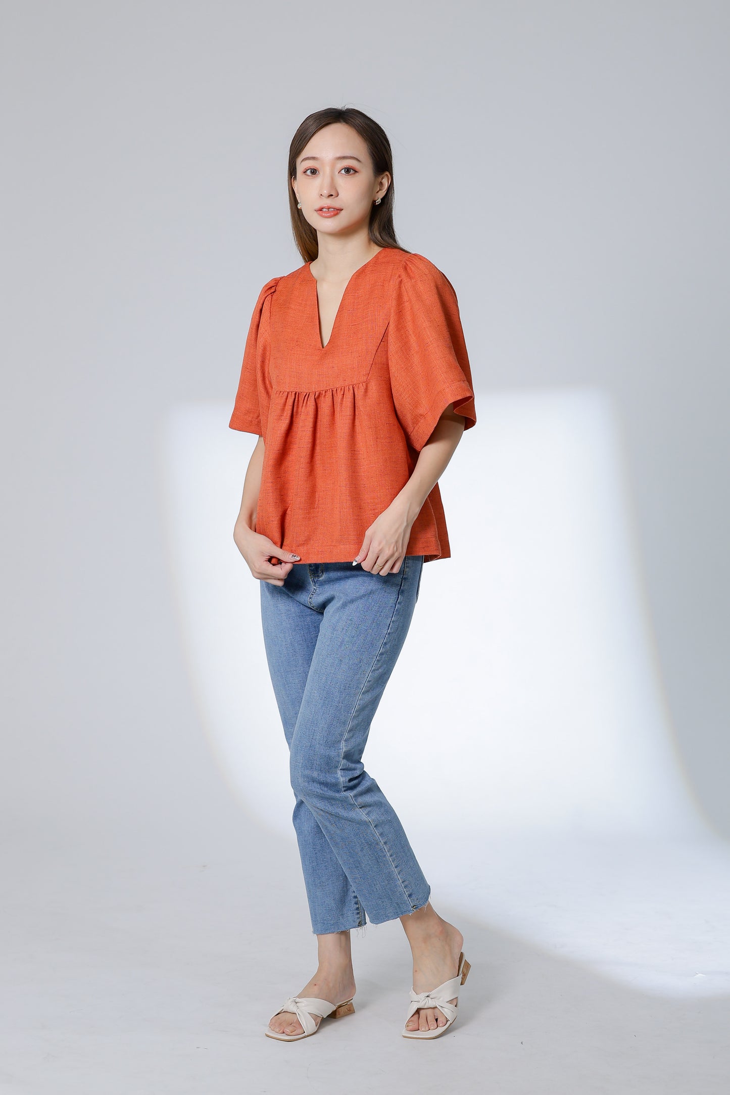 Hannah Babydoll Blouse - Orange
