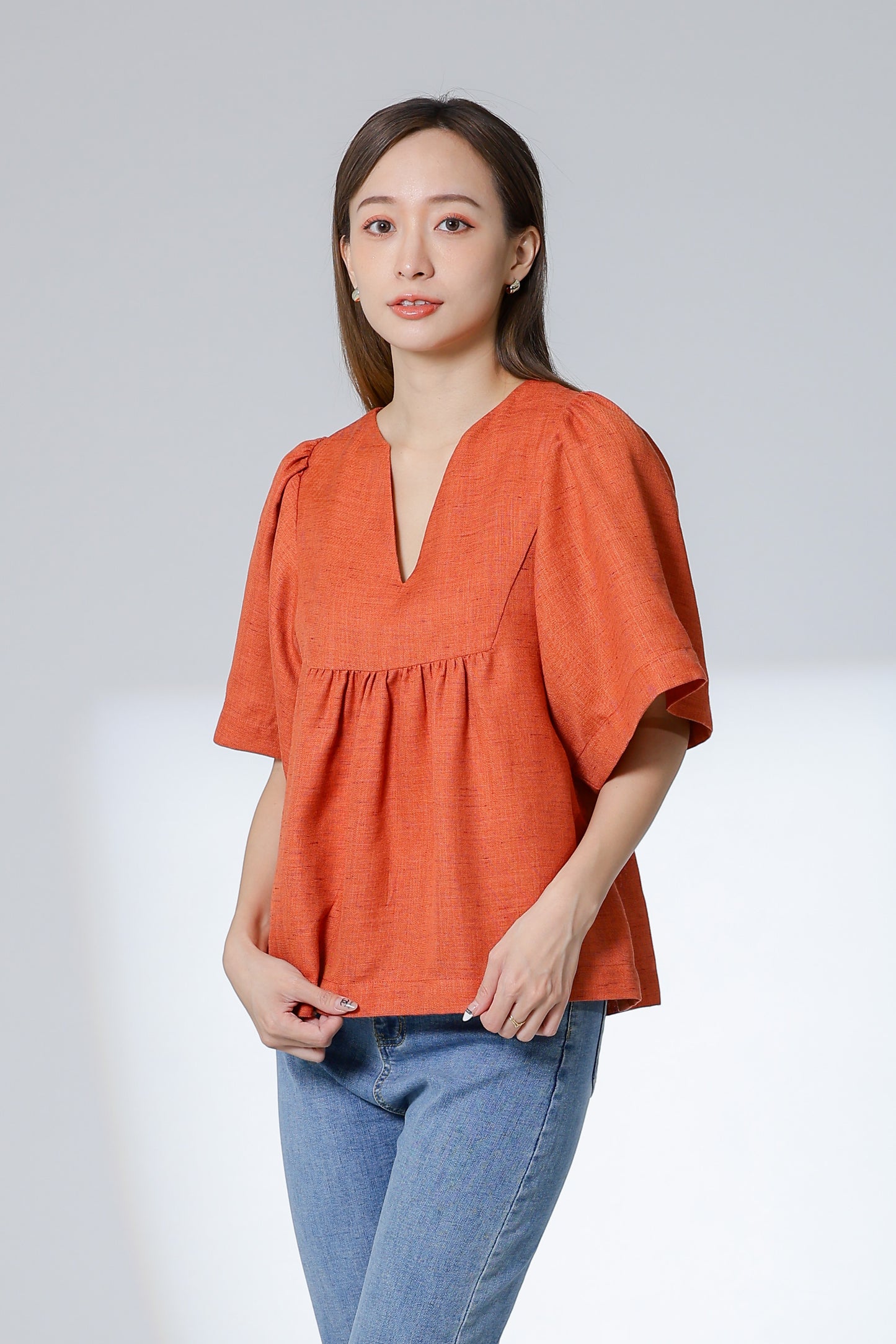 Hannah Babydoll Blouse - Orange