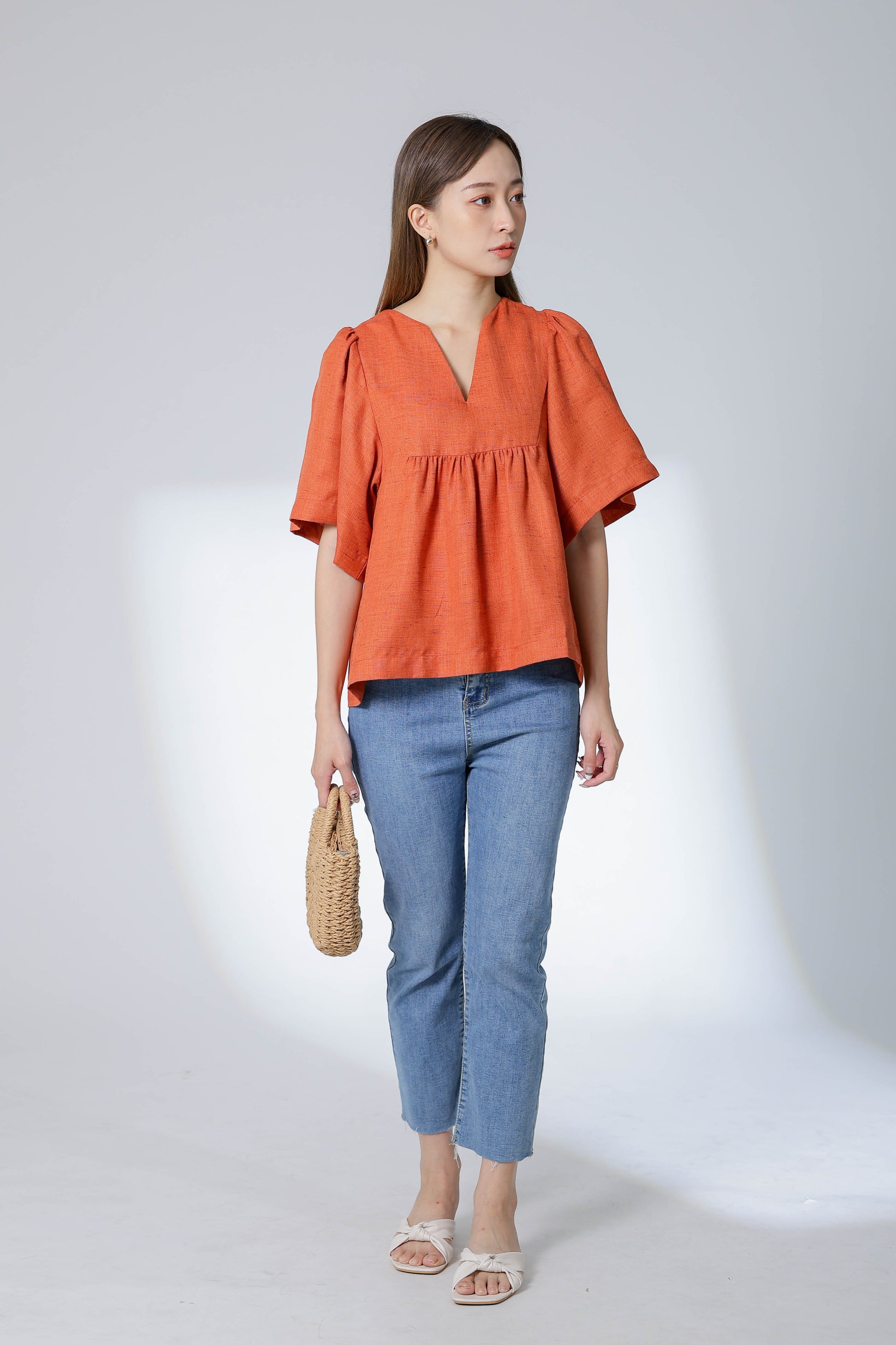 Hannah Babydoll Blouse - Orange
