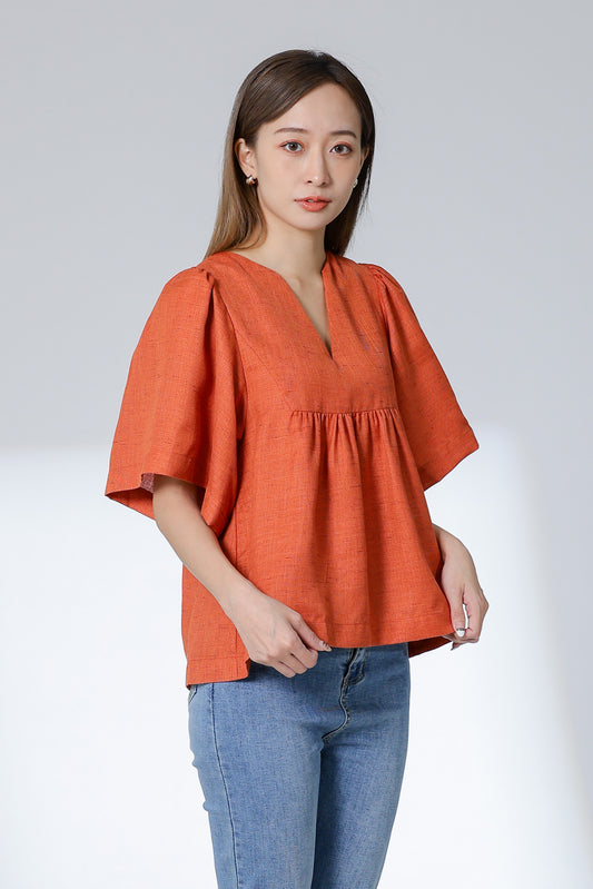 Hannah Babydoll Blouse - Orange