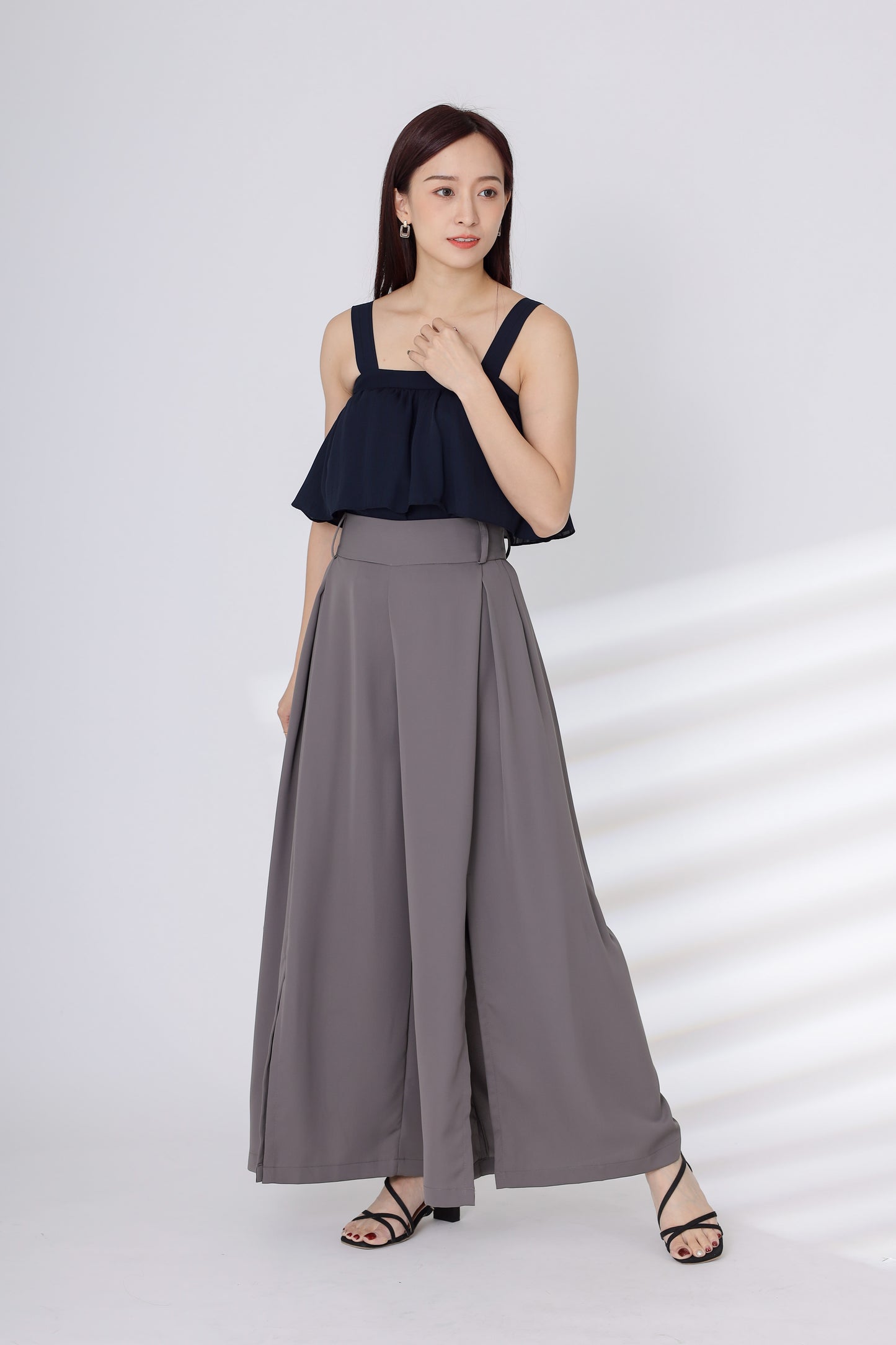 Heidi Open Slit Wide Leg Pant - Grey