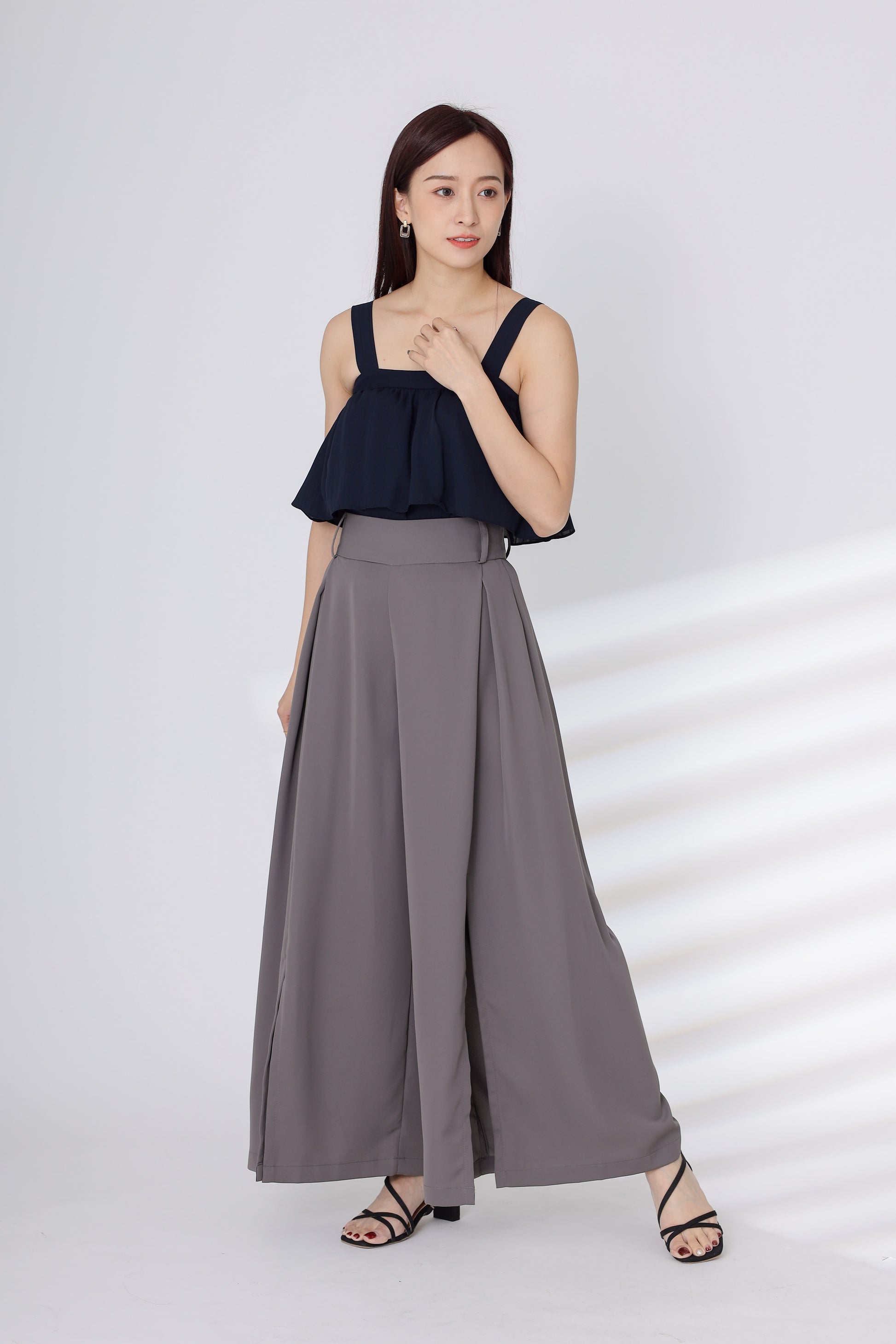 Heidi Open Slit Wide Leg Pant - Grey