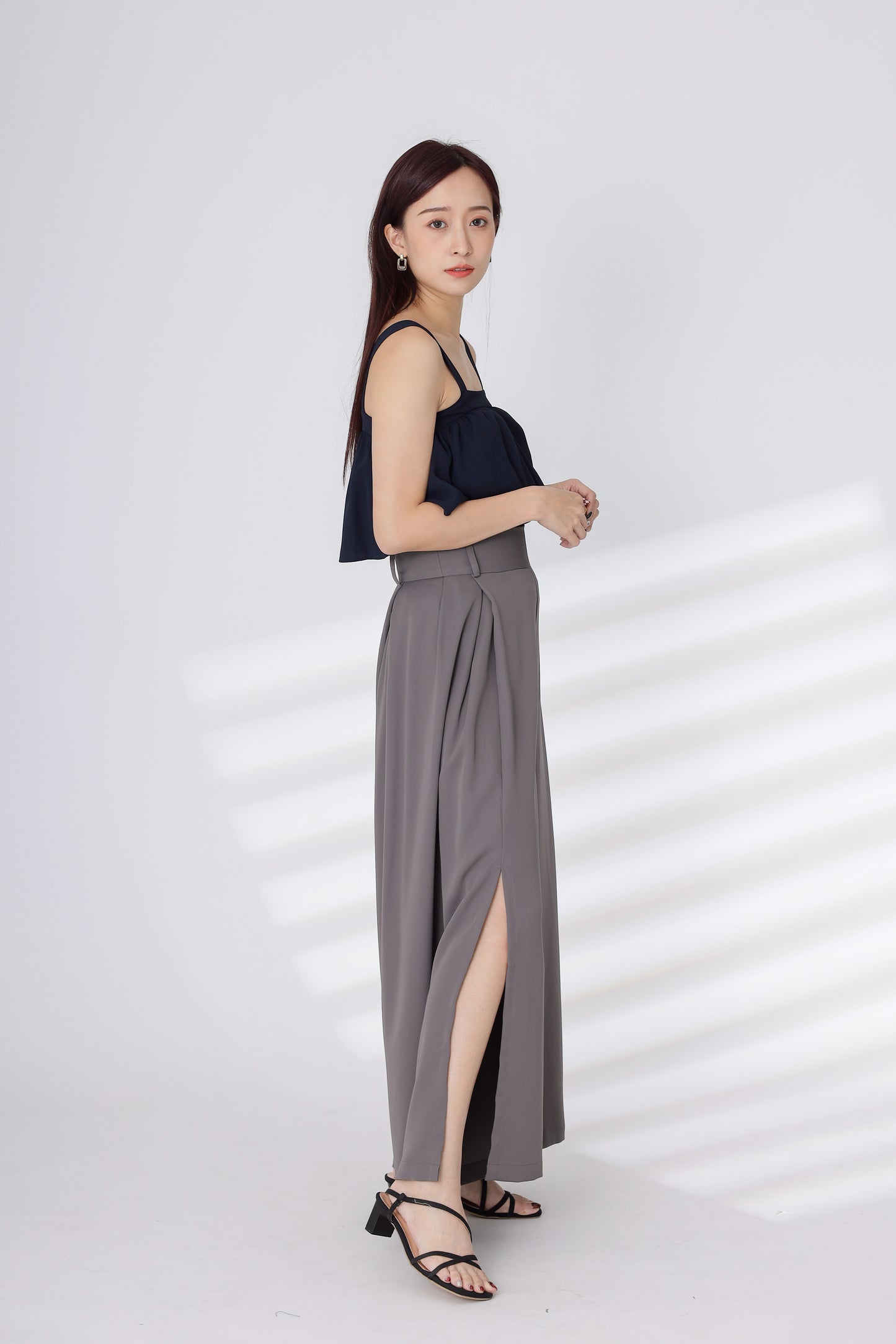 Heidi Open Slit Wide Leg Pant - Grey