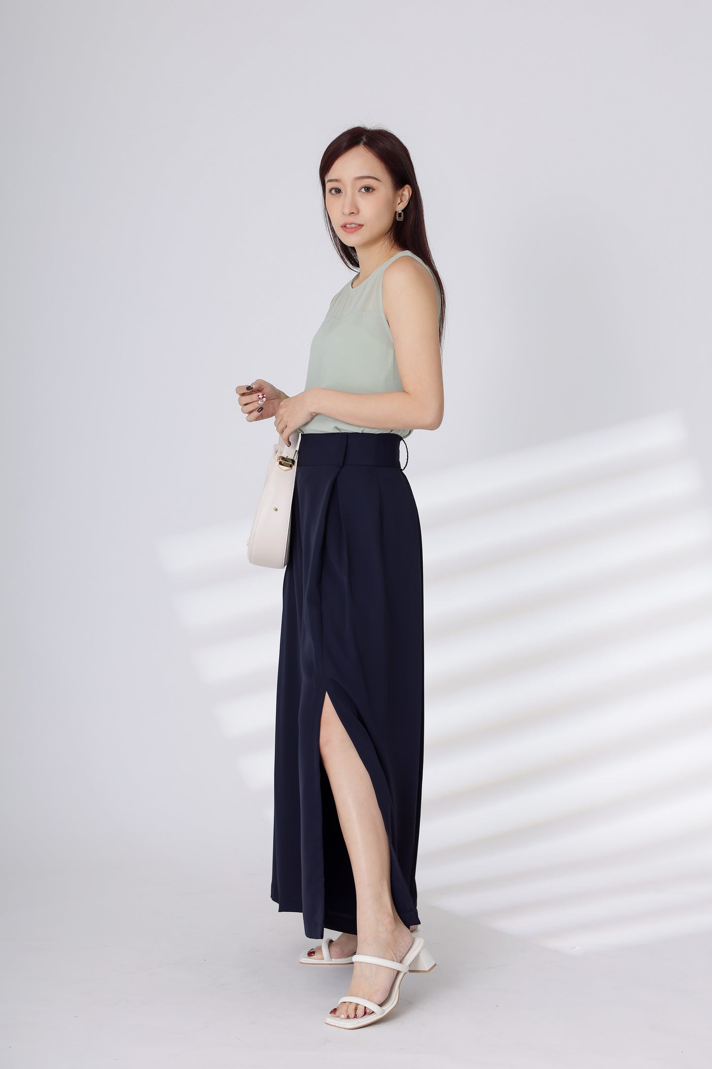 Heidi Open Slit Wide Leg Pant - Navy