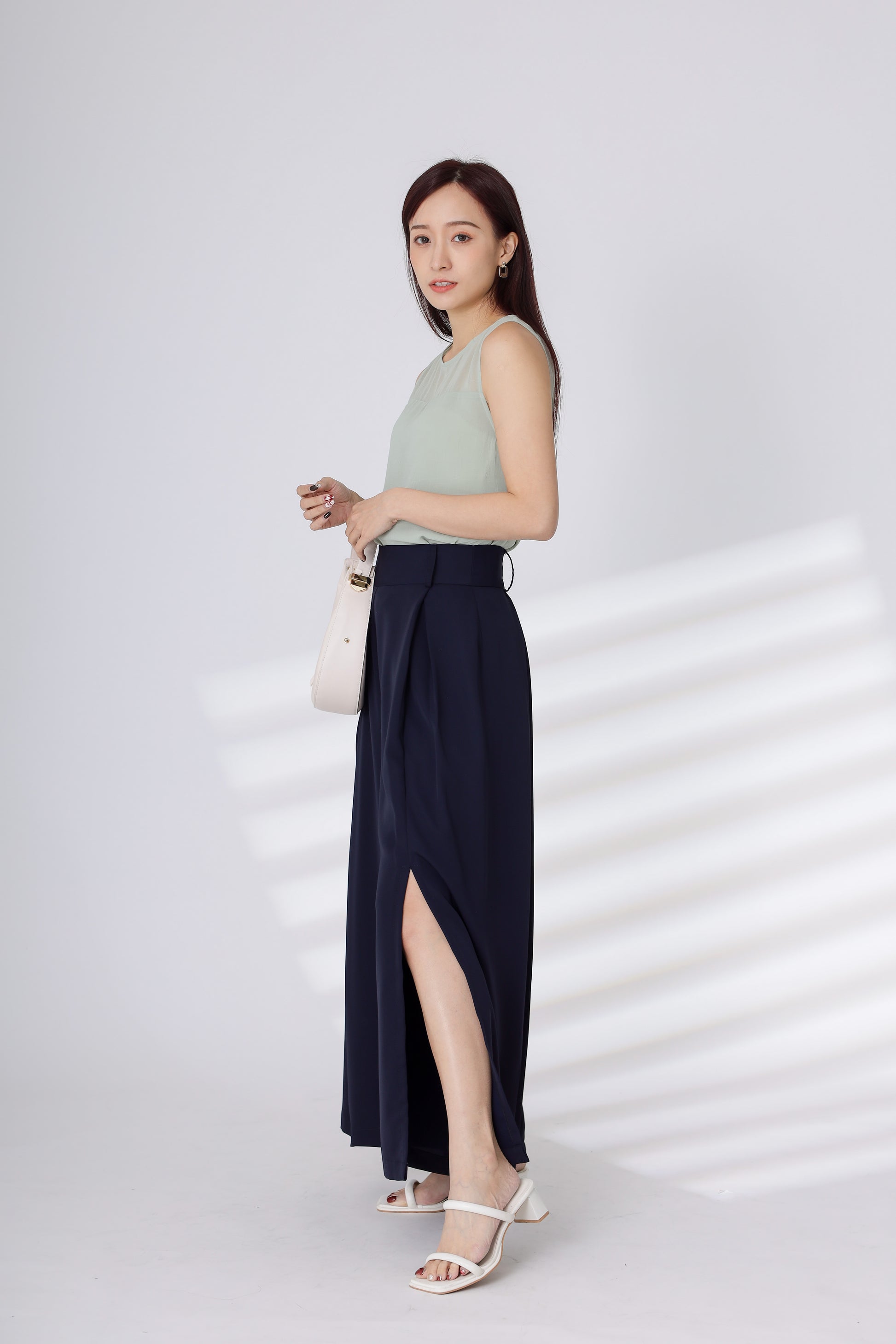Heidi Open Slit Wide Leg Pant - Navy
