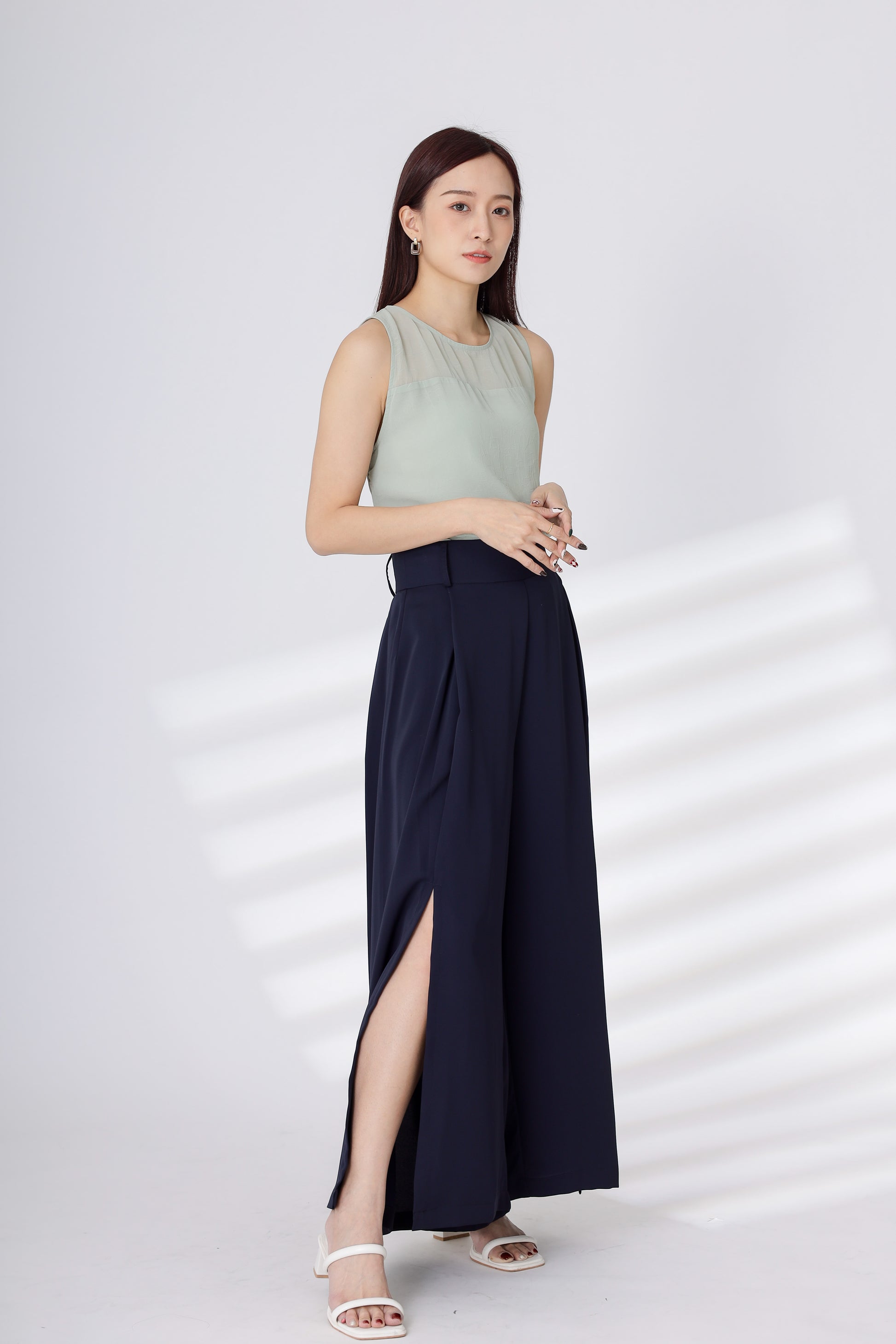 Heidi Open Slit Wide Leg Pant - Navy