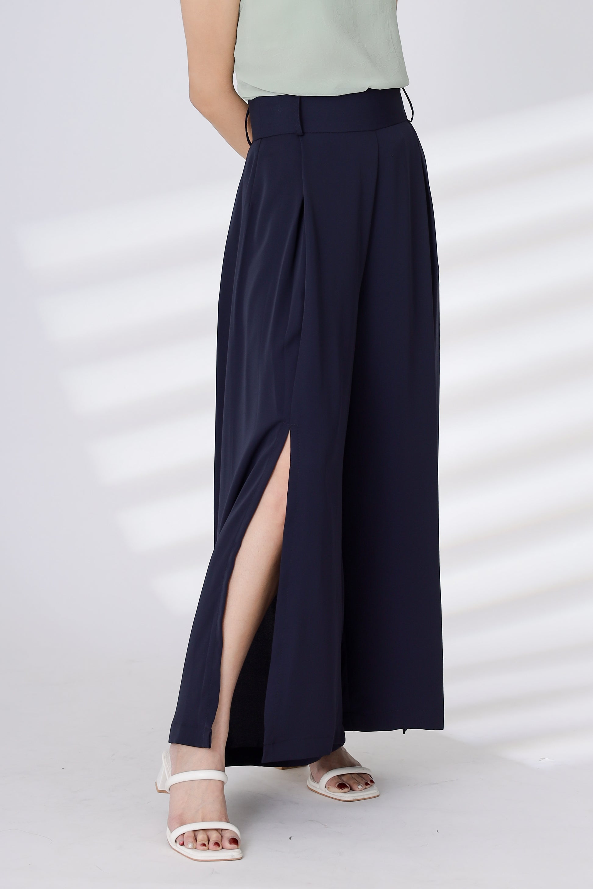 Heidi Open Slit Wide Leg Pant - Navy