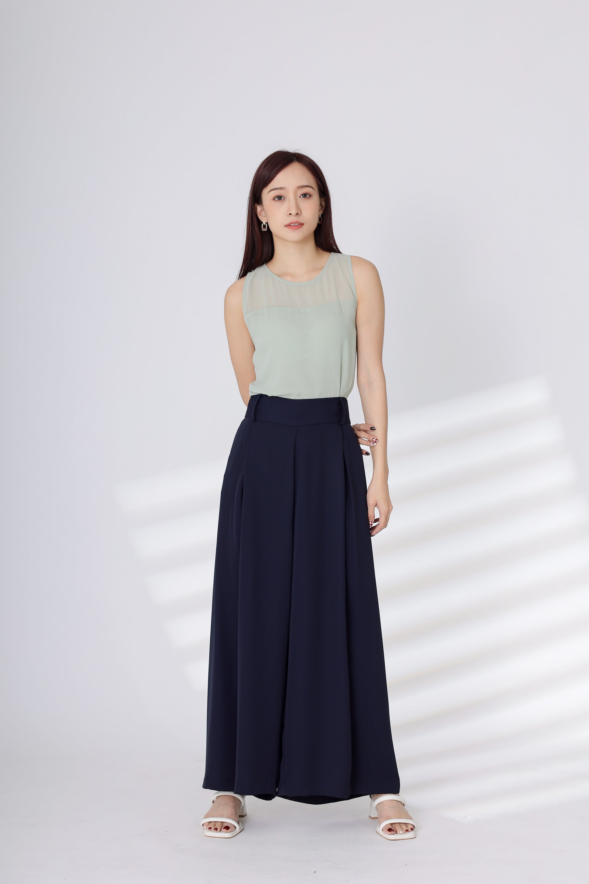 Heidi Open Slit Wide Leg Pant - Navy