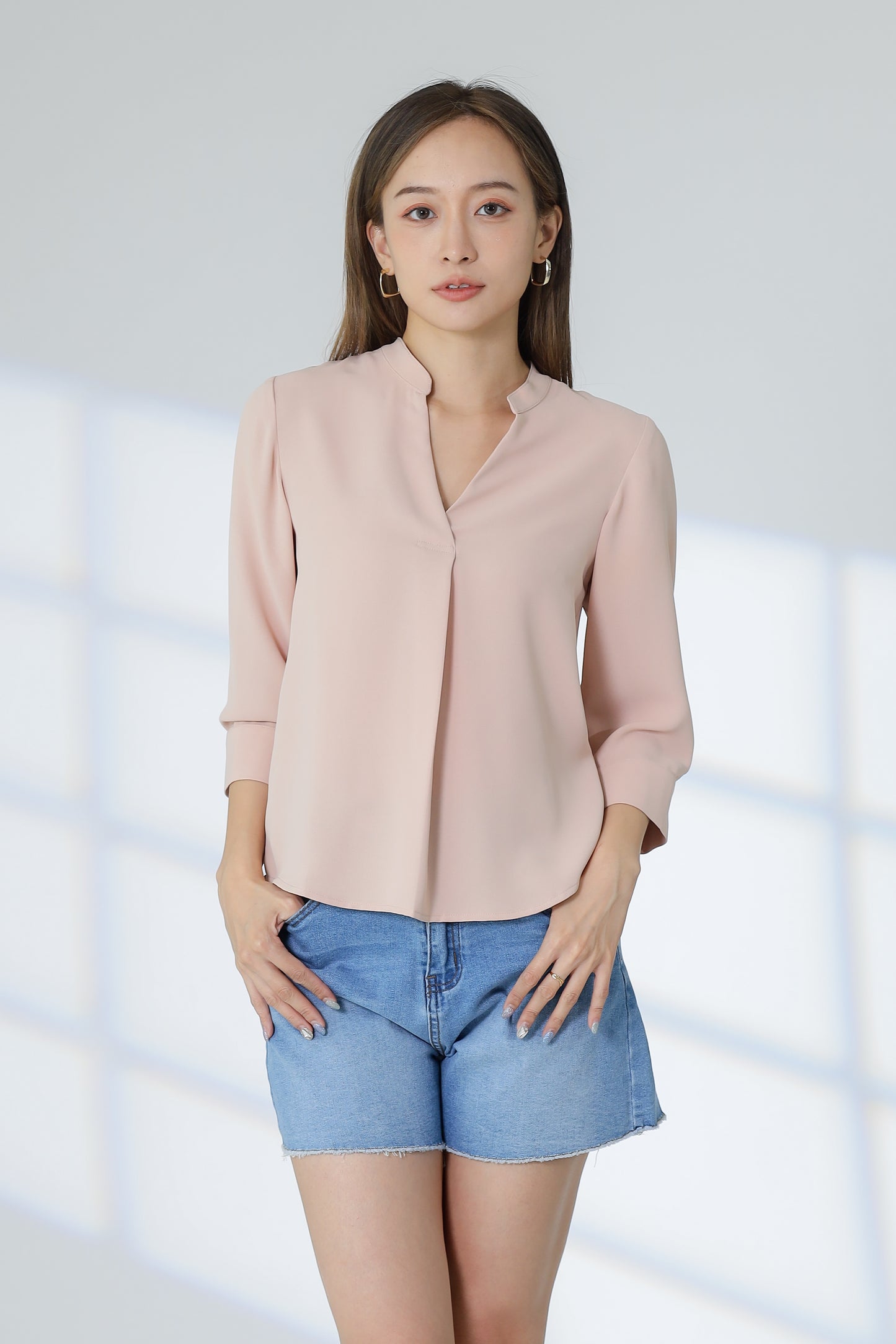 Hestia Collared V Neck Shirt - Nude