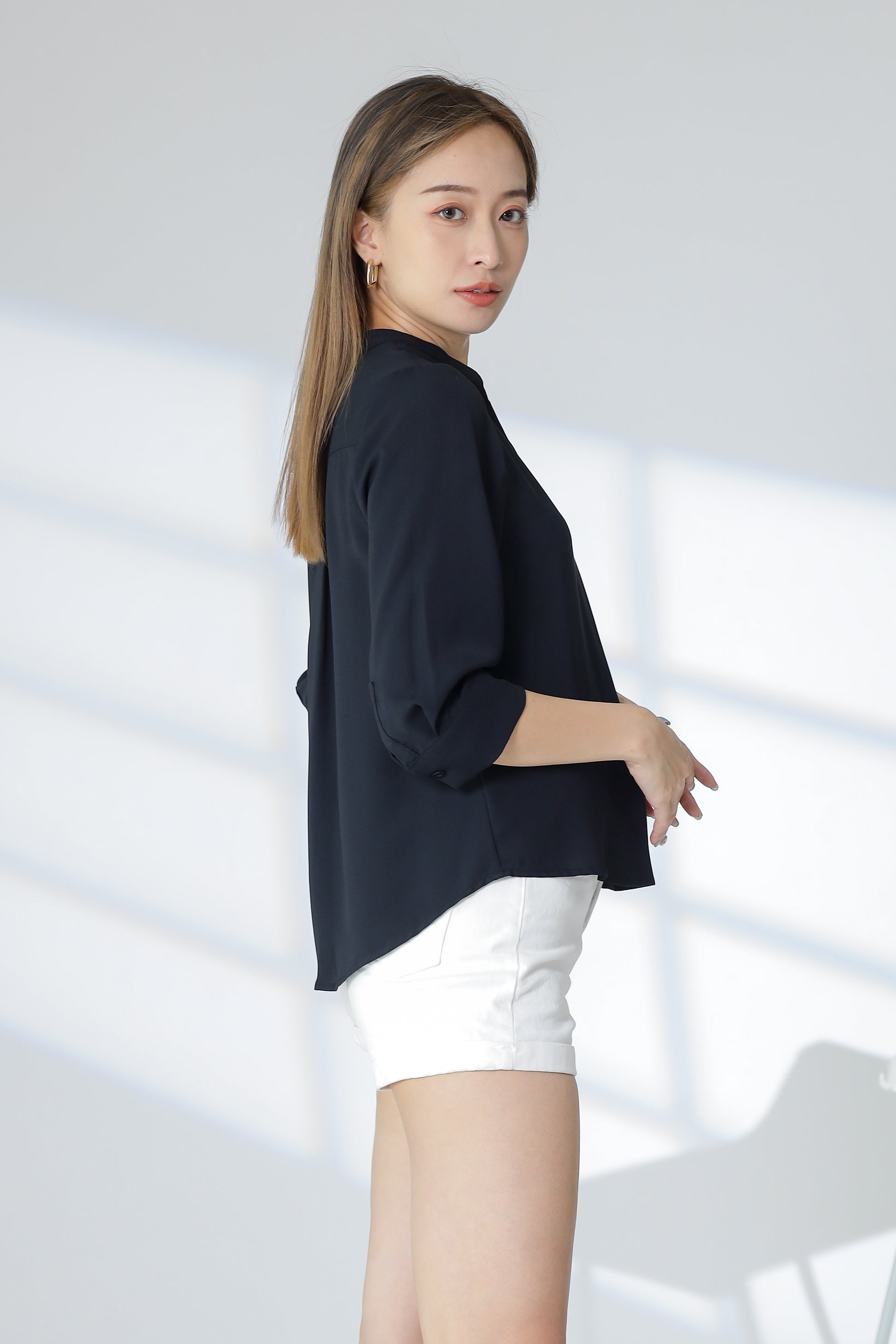 Hestia Collared V Neck Shirt - Black