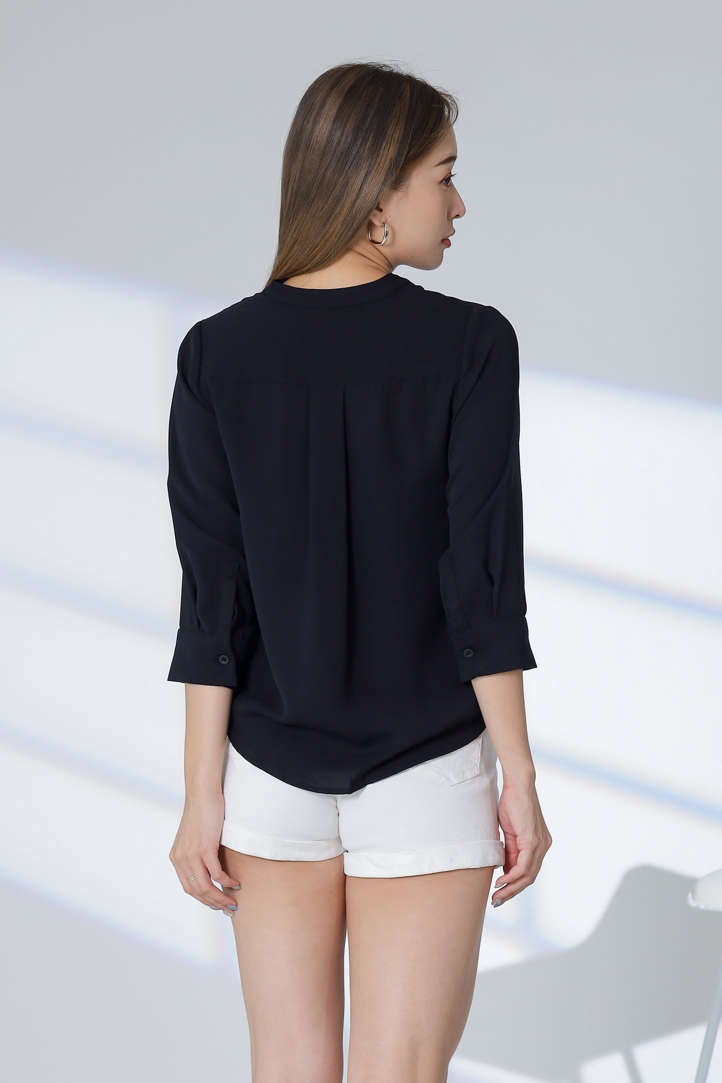 Hestia Collared V Neck Shirt - Black