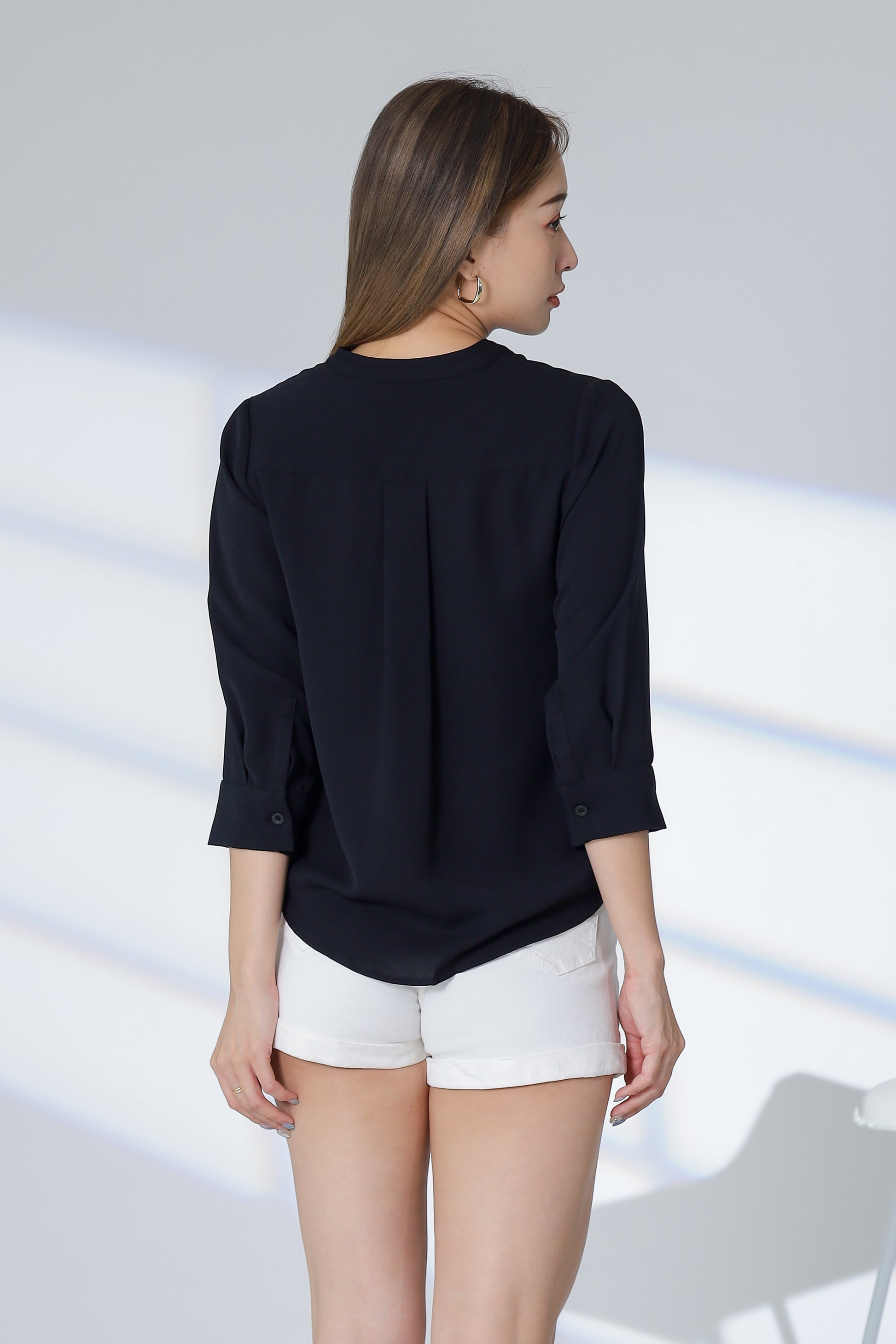 Hestia Collared V Neck Shirt - Black