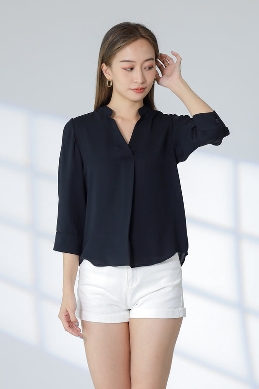 Hestia Collared V Neck Shirt - Black