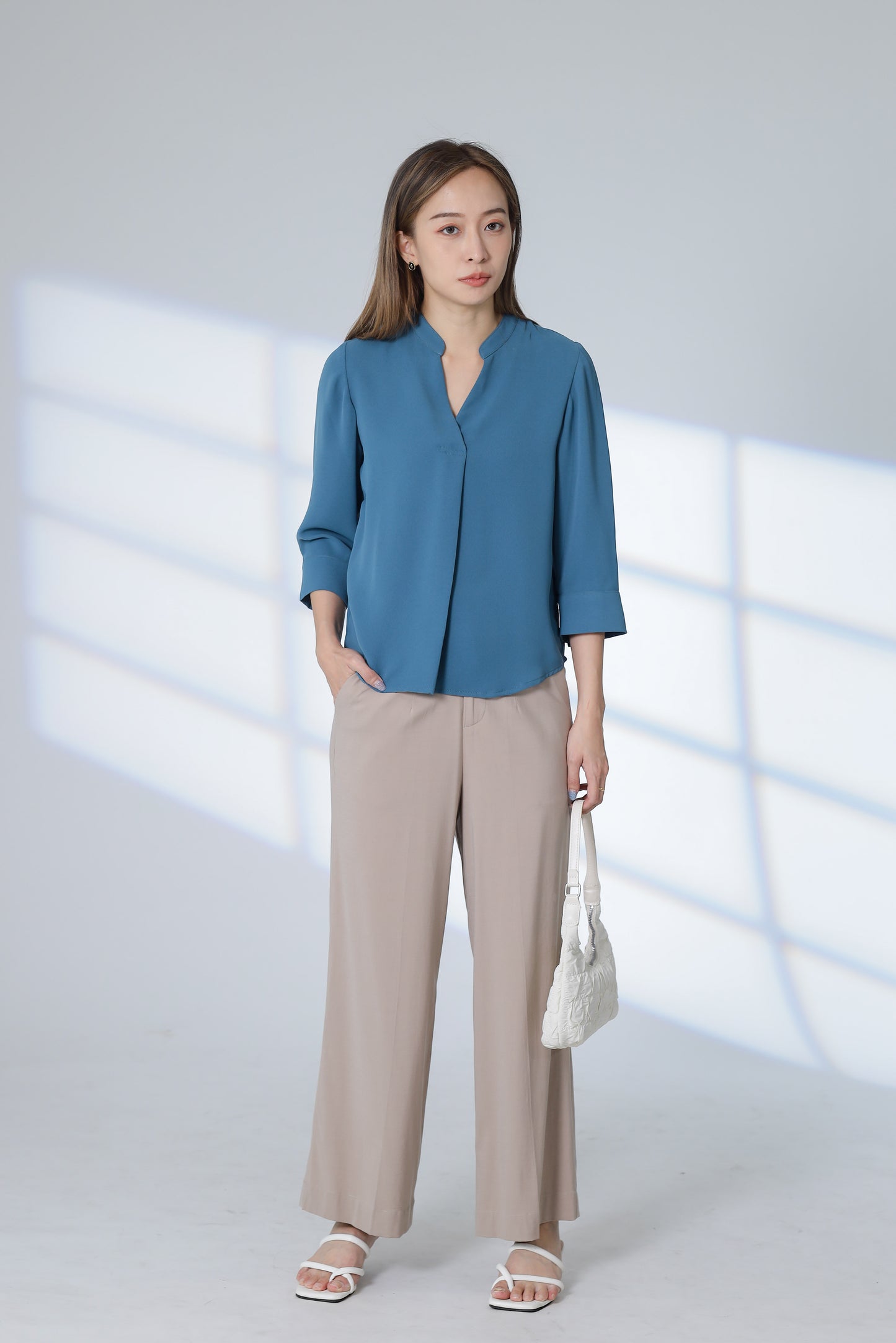 Hestia Collared V Neck Shirt - Turquoise