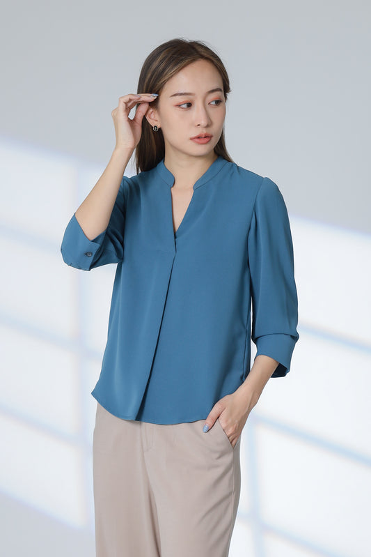 Hestia Collared V Neck Shirt - Turquoise