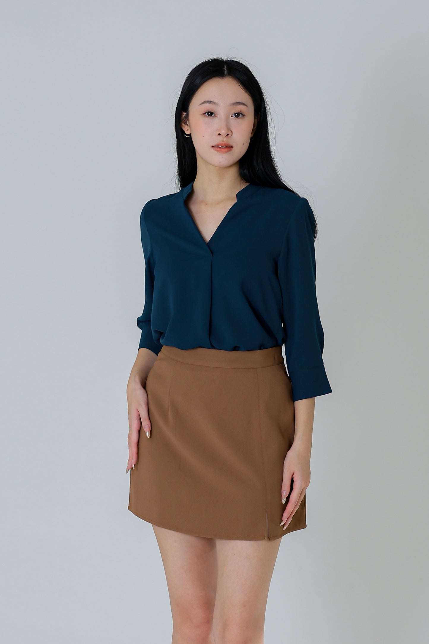 Hestia Collared V Neck Shirt - Teal