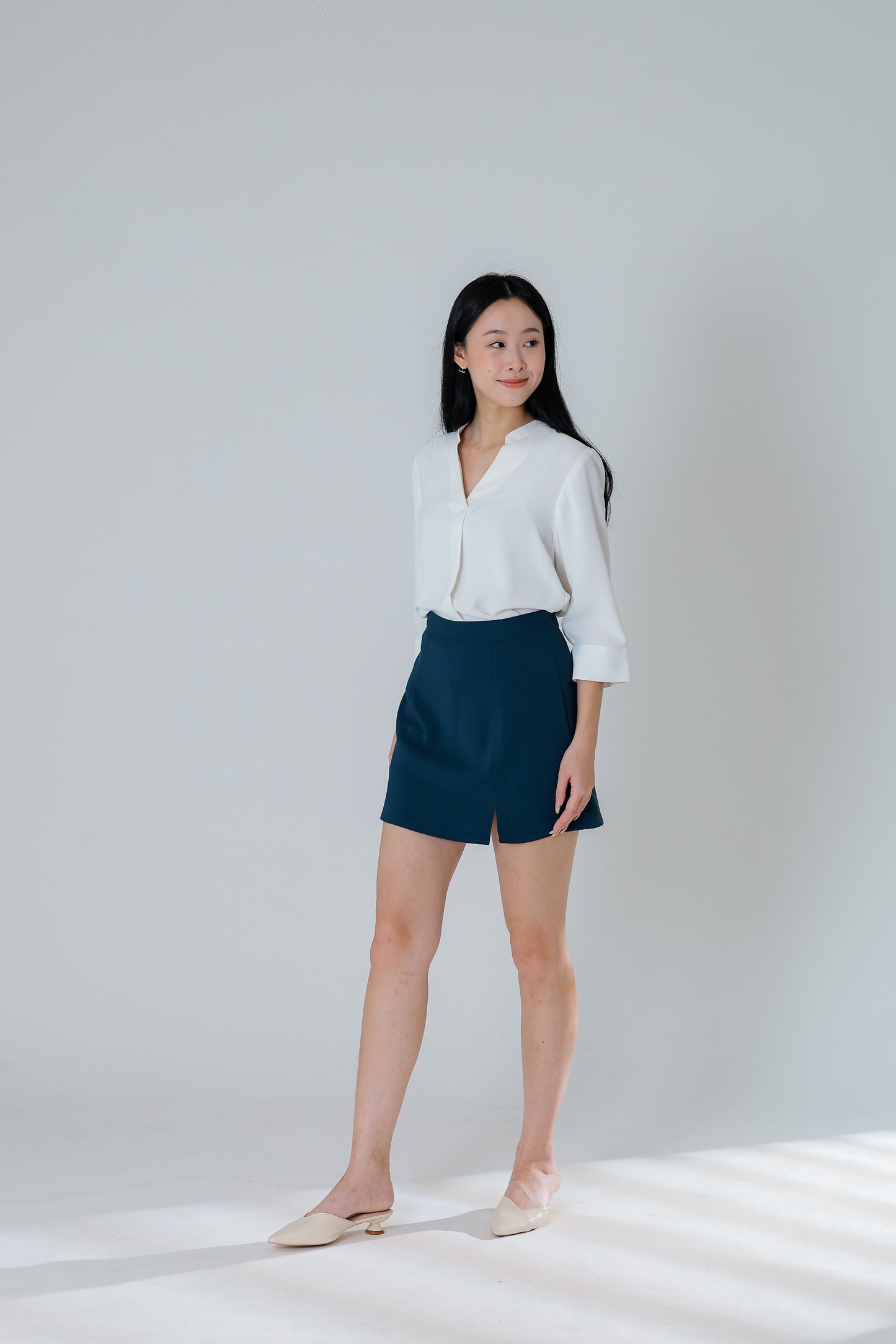 Hestia Collared V Neck Shirt - Ivory